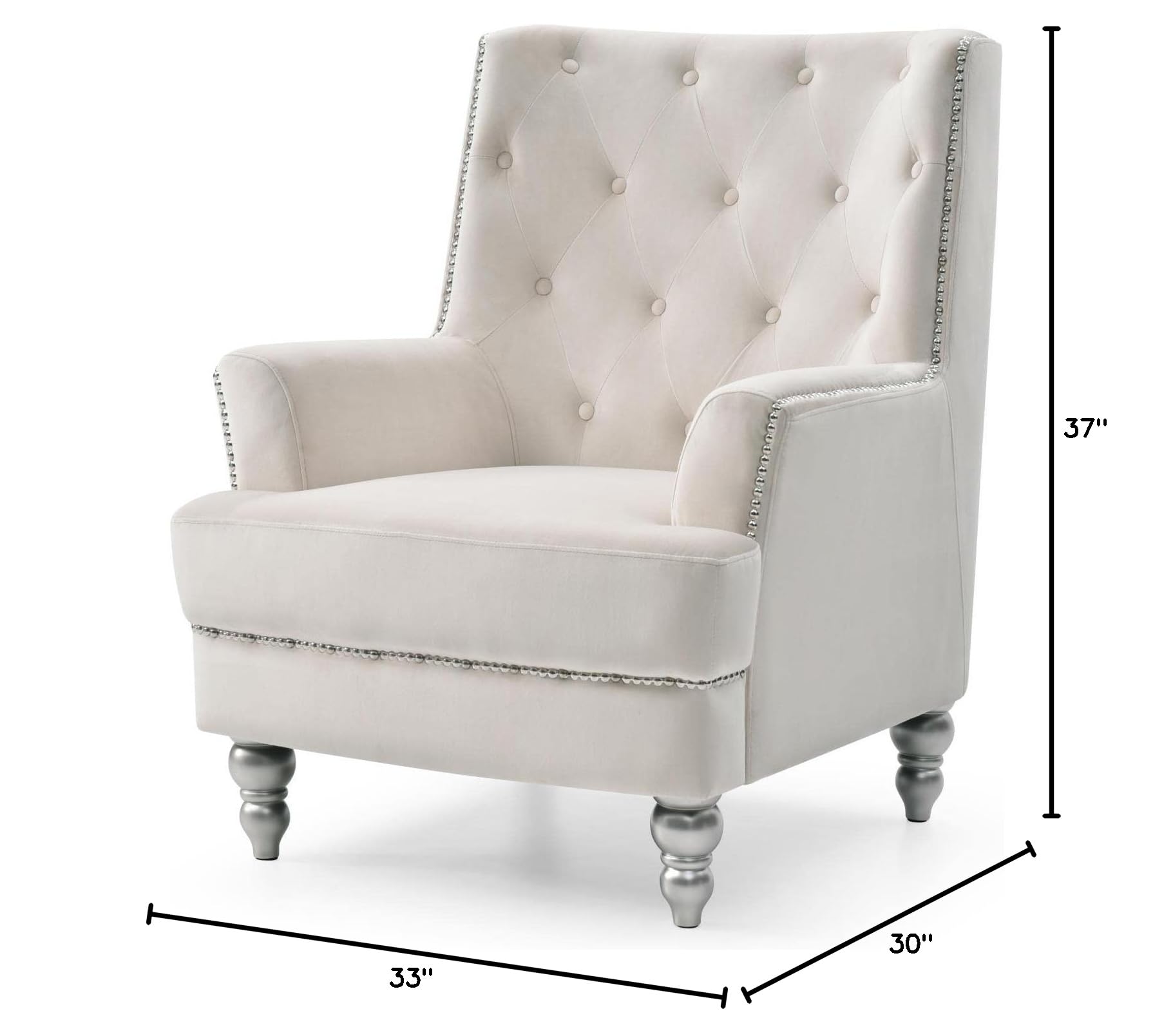 Glory Furniture Pamona Accent Wing Chair - Ivory Upholstered Lounge Chair for Living Room, Bedroom & Office | Comfortable Reading Chair with Classic Design