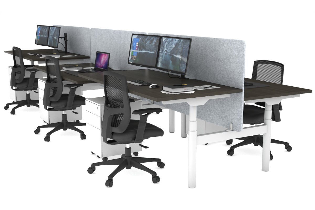 Flexi Premium Height Adjustable 6-Person Office Workbench - White Frame [1200L x 800W with Cable Management] - Ideal for Collaborative Workspaces, Home Offices & Coworking Environments