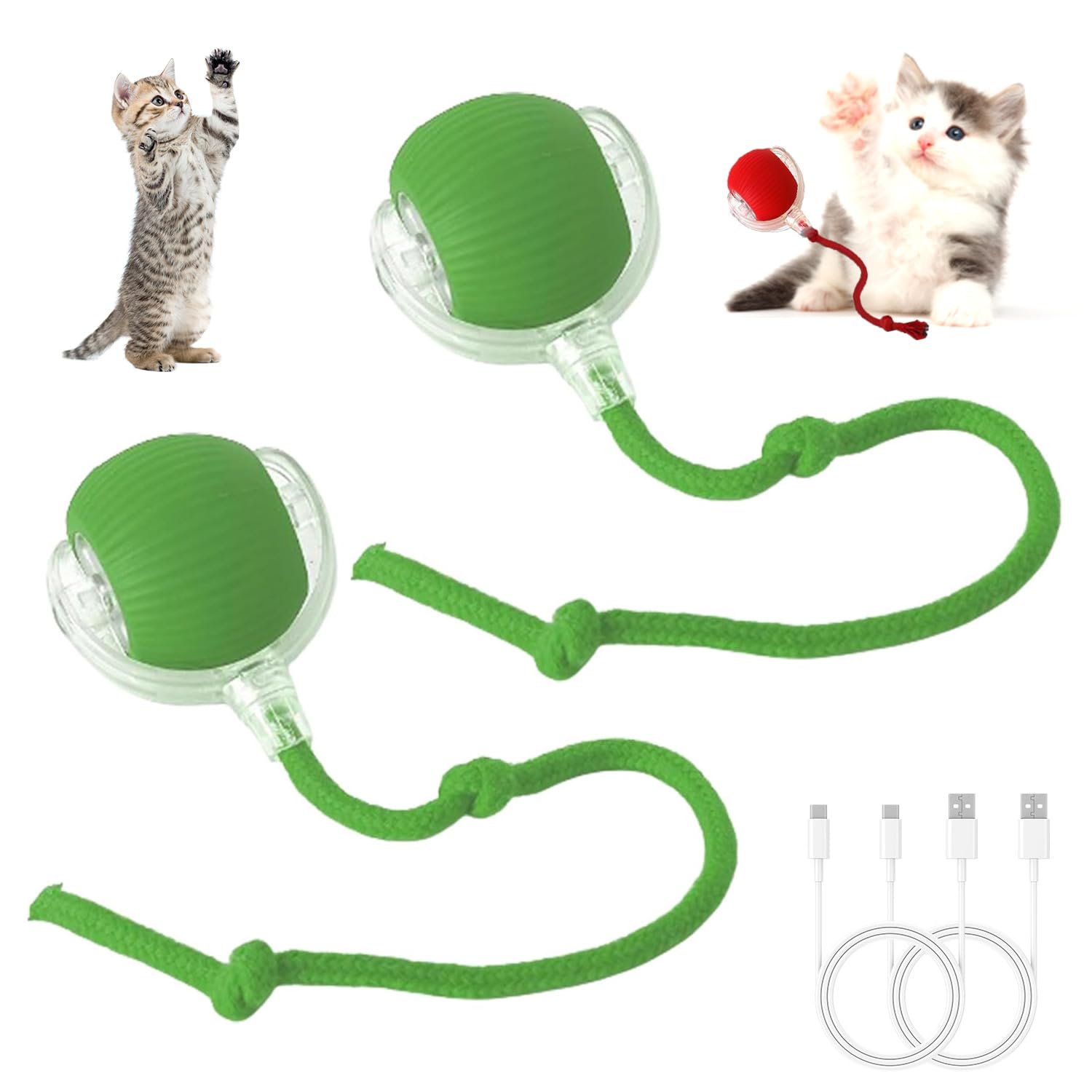 2 Pack Interactive Electric Pet Toys - Smart Automatic Rolling Ball for Dogs & Cats, Indoor Play & Exercise (Green) - Perfect for Boredom Relief & Energy Burning at Home