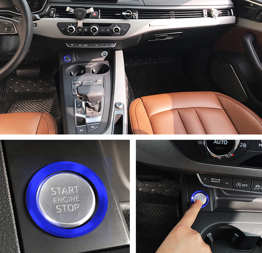 Blue Aluminum Keyless Engine Push Start Button Decoration Trim for Audi A4 A5 A7 - Upgrade Your Car Interior with Stylish Accessories for Enhanced Driving Experience