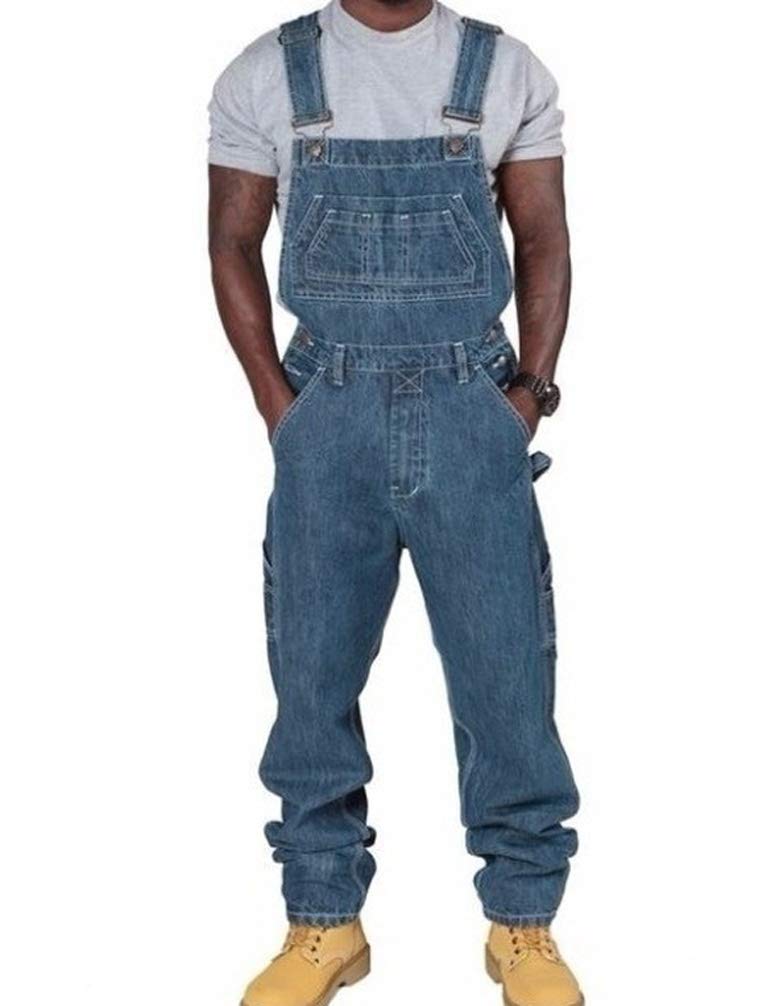 Huixin Men's Adjustable Straps Denim Dungarees with Multiple Pockets - Fashion Bib Overalls Rugged Jeans Jumpsuit for Work, Outdoor & Casual Wear