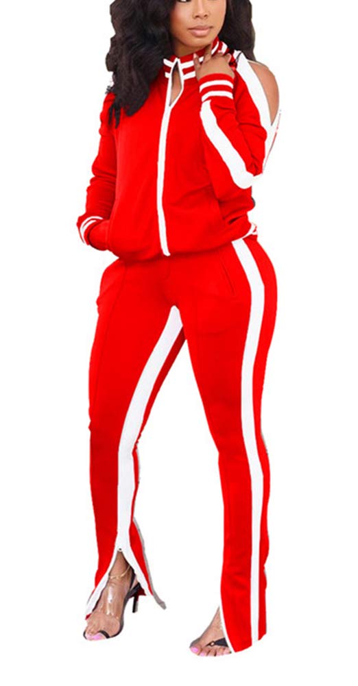 Choichic Women's Jogging Suits Set - Stylish Zipper Hoodie & Wide Leg Slit Pants Tracksuit for Running, Yoga, Gym & Lounge Wear