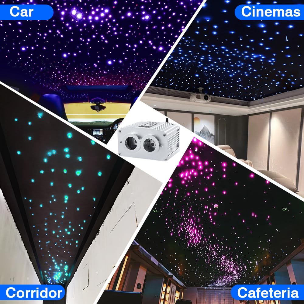 16W Dual Head Twinkle Fiber Optic Lights Kit - Bluetooth RGBW LED Starlight Headliner for Car & Home Ceiling, 920pcs 0.03in 9.8ft/3m with APP/Remote Music Sync - Perfect for Bedroom, Party, Theater & Romantic Ambiance Lighting