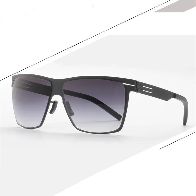 Black Stainless Steel Screwless Square Sunglasses for Men - Polarized UV Protection - Fashionable & Durable for Outdoor Sports, Driving & Beach