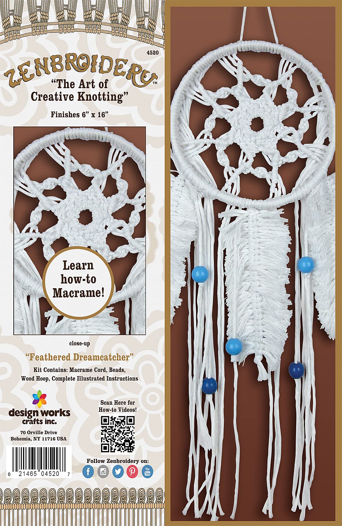 Design Works Crafts Zen Macrame Feather Dream Catcher Kit - Handmade Boho Wall Hanging for Bedroom, Nursery & Home Decor