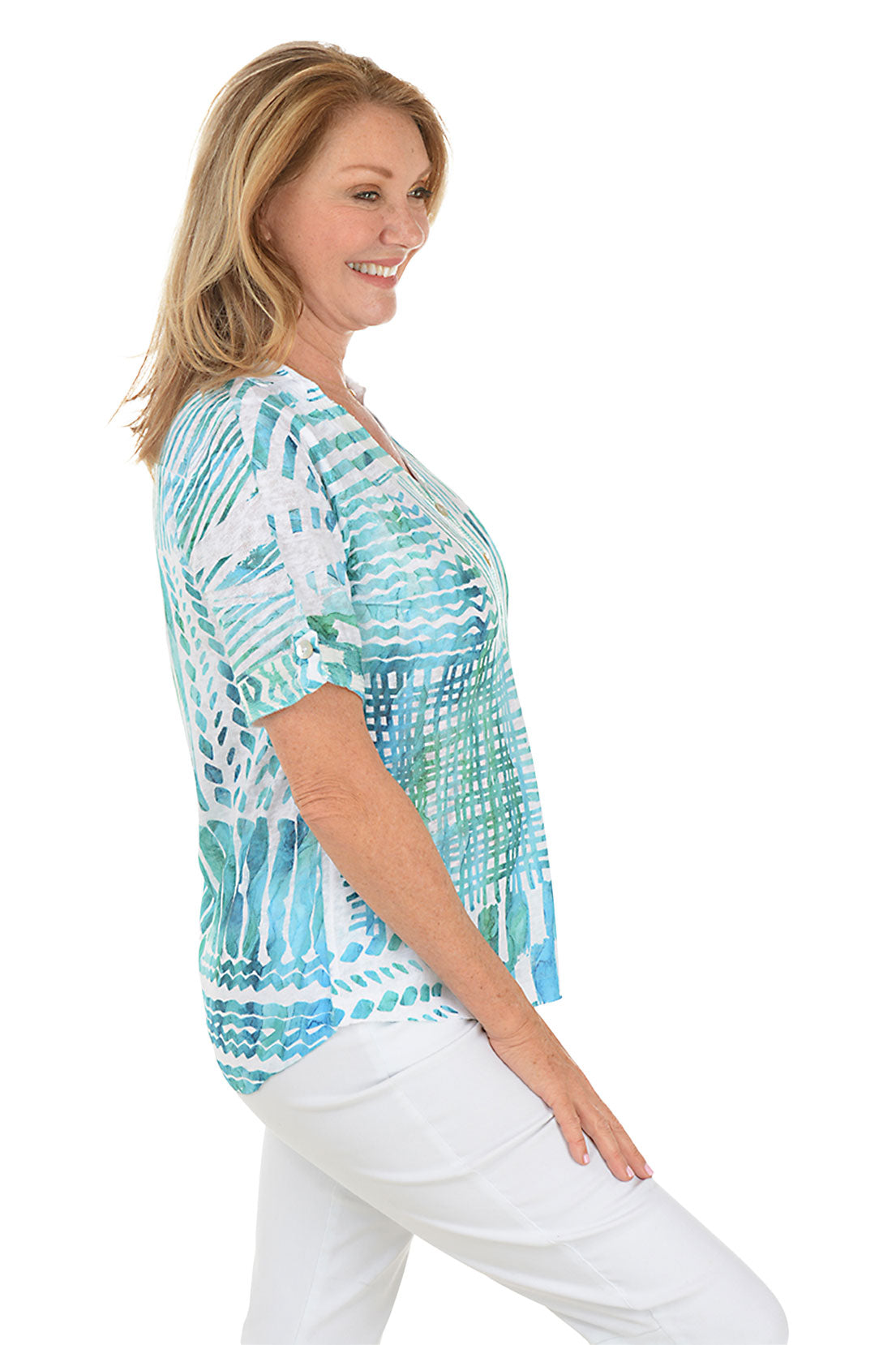Stylish Petite Tropical Print Collared Knit Top for Women | Floral Summer Blouse | Perfect for Beach Vacations & Casual Outings