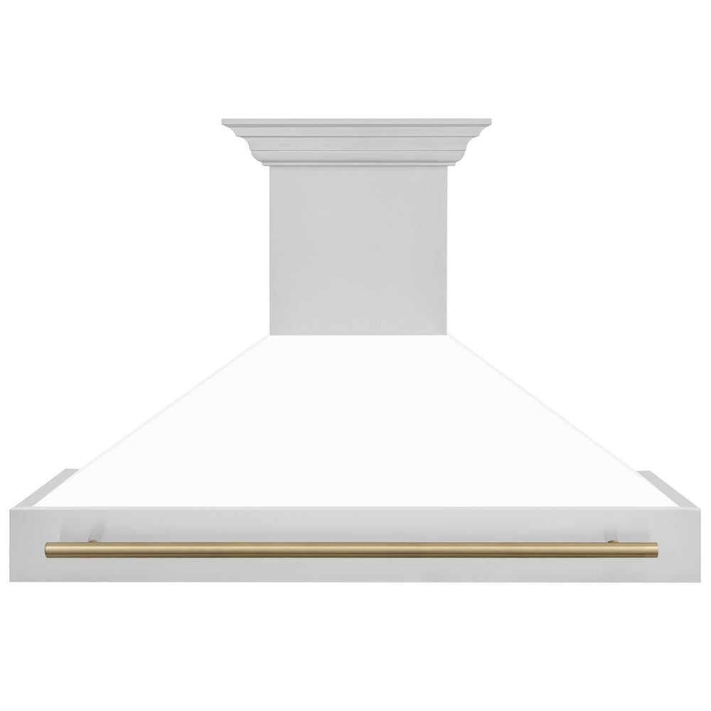 ZLINE Autograph Edition 48-inch Stainless Steel Dual Fuel Range Kitchen Package with White Matte Door, Range Hood & Dishwasher - Champagne Bronze Accents | Professional Cooking, Modern Kitchen Upgrade, Luxury Home Appliances