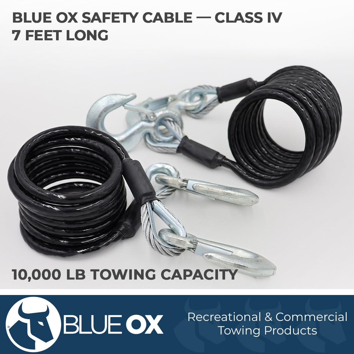 Blue Ox BX88197 Class IV 10,000lb Safety Cable Kit - 7ft Heavy Duty Tow Cable for RV, Trailer & Boat Towing Safety Accessories