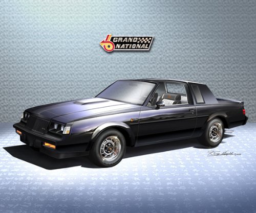 1986 Buick Grand National T-Tops Car Art Print Poster - 16x20 Inches Wall Decor by Artist Danny Whitfield - Perfect for Man Cave, Garage & Automotive Enthusiast Gifts
