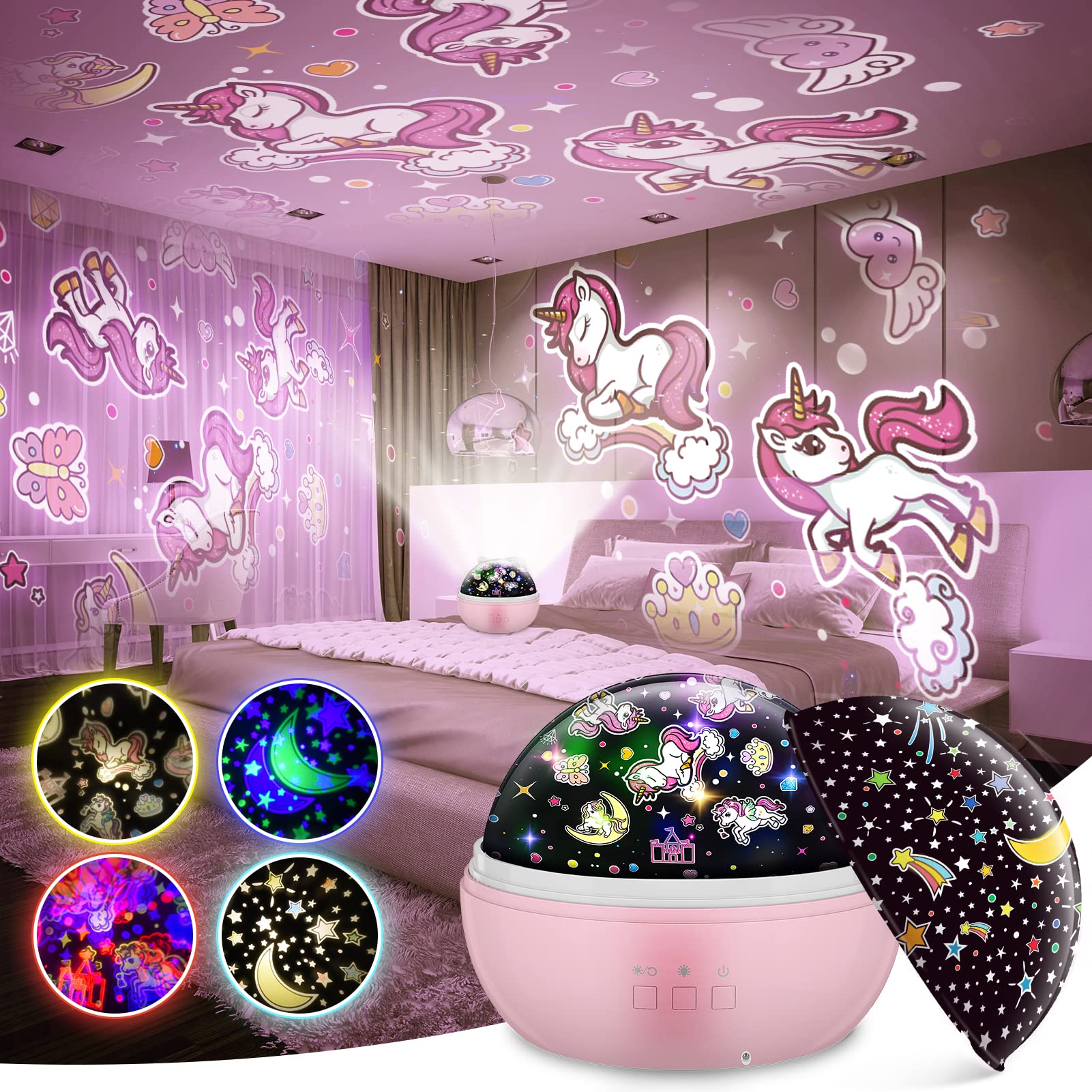 Vingtank Unicorn Night Light & Star Projector for Girls - Kids Room Decor, Birthday Gift for Ages 1-12 | Bedtime Soother, Nursery Lighting, Party Decoration