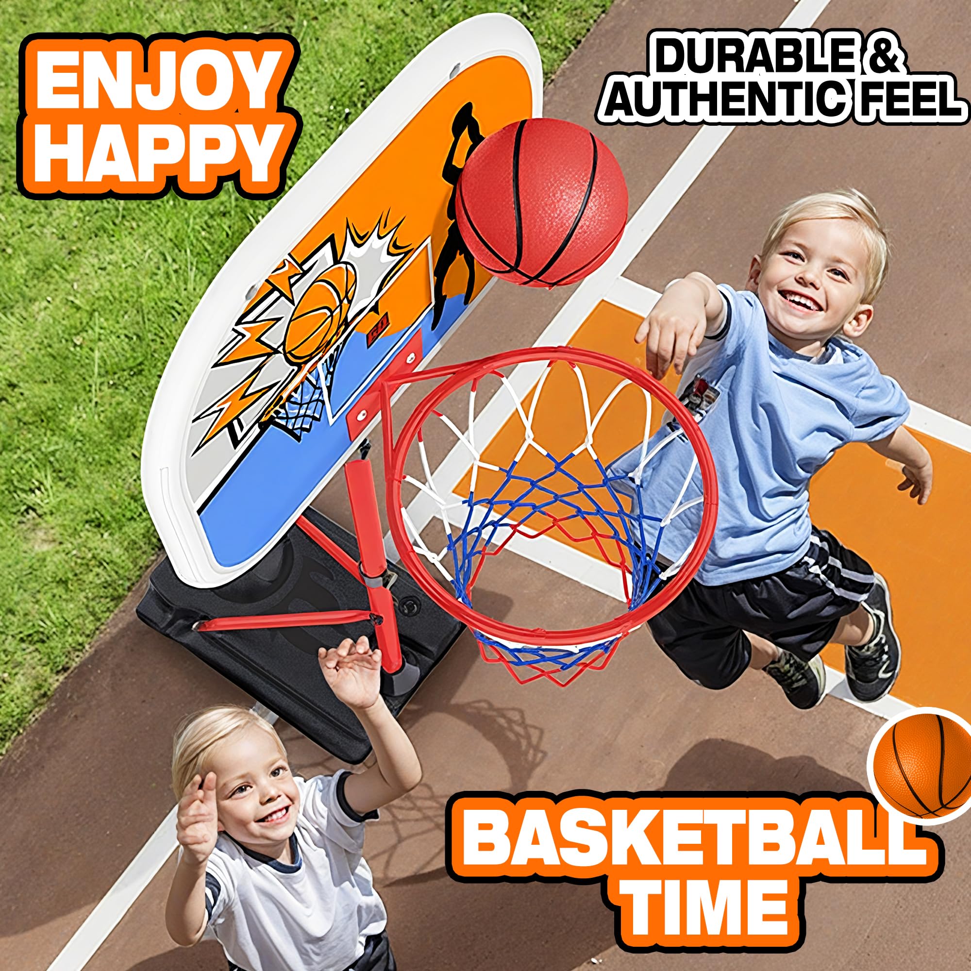 Adjustable Height Kids Basketball Hoop with Electronic Scoreboard (3.4ft-5.9ft) - Indoor/Outdoor Basketball Goal for Toddlers & Children Ages 3-8 - Perfect for Backyard, Playroom & Birthday Gifts for Boys & Girls