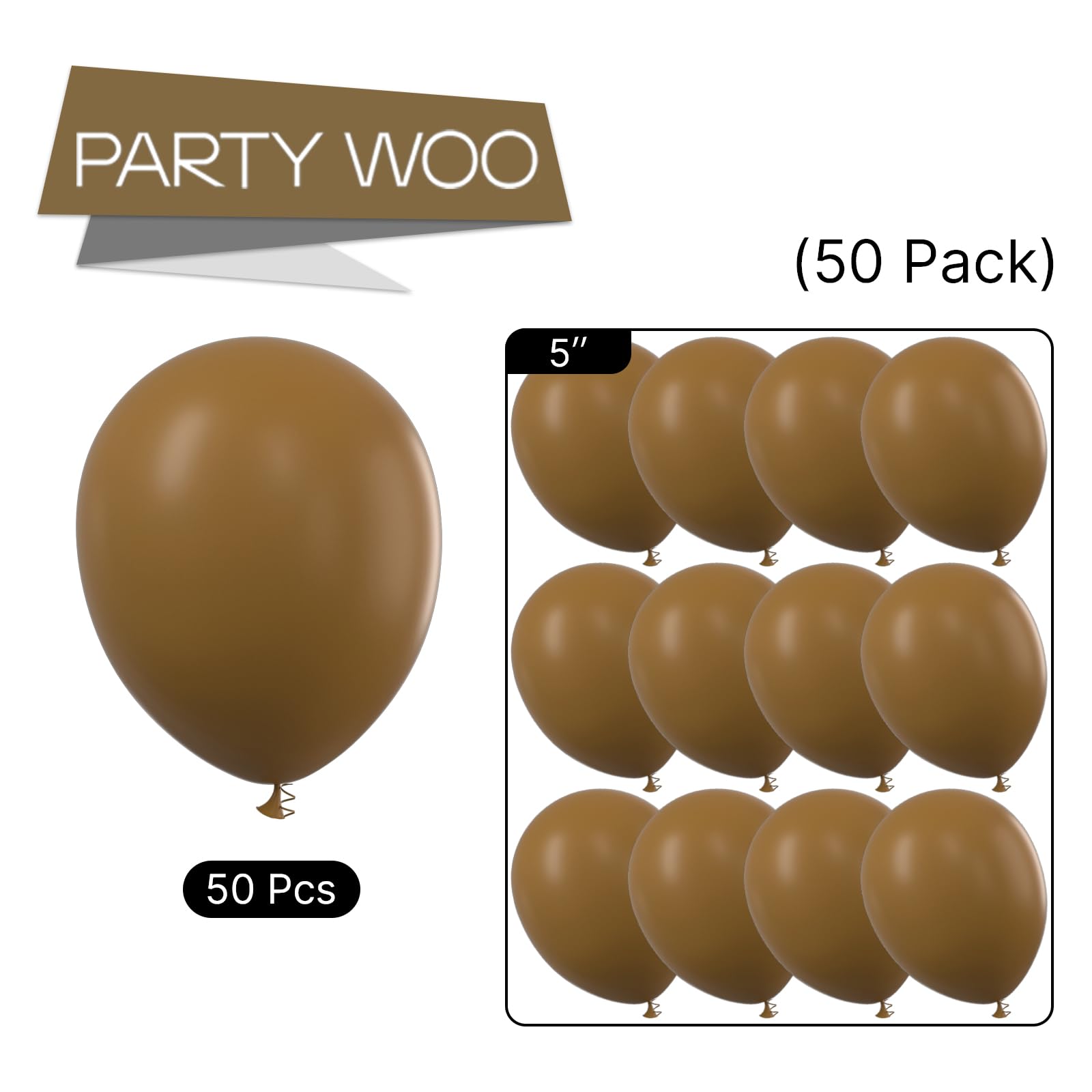 50 Pack 5 Inch Boho Coffee Brown Balloons for Balloon Garland, Arch - Perfect for Party Decorations, Wedding, Baby Shower, Birthday & Home Decor (Brown-F09)