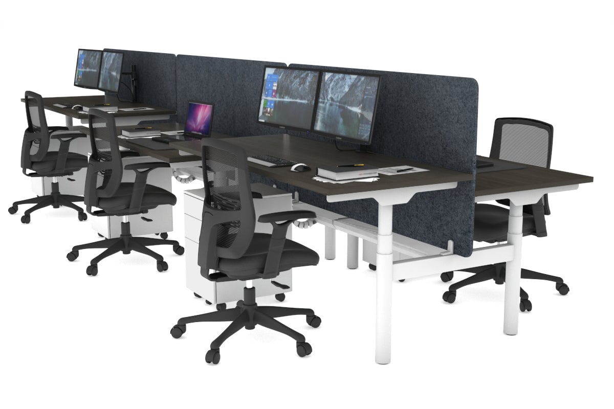 Flexi Premium Height Adjustable 6-Person H Bench Workstation - White Frame [1200L x 700W] - Ideal for Office, Coworking Spaces & Home Offices