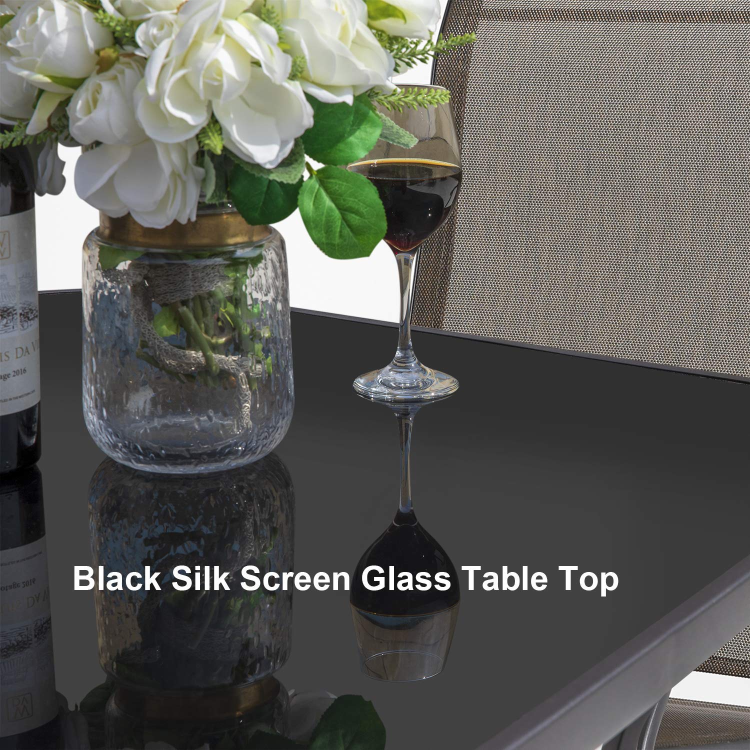 Avestar 32 Inch Outdoor Bar Table - Patio Bistro Table with Tempered Glass Top & Powder-Coated Iron Frame, Black - Perfect for Garden, Backyard, Poolside & Restaurant Outdoor Seating