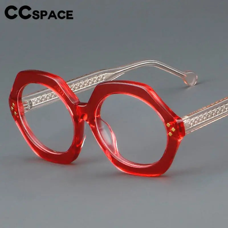 CCspace Unisex Full Rim Large Flat Top Round Acetate Eyeglasses 57286 - Stylish Retro Glasses for Men & Women, Perfect for Reading, Fashion, and Daily Wear