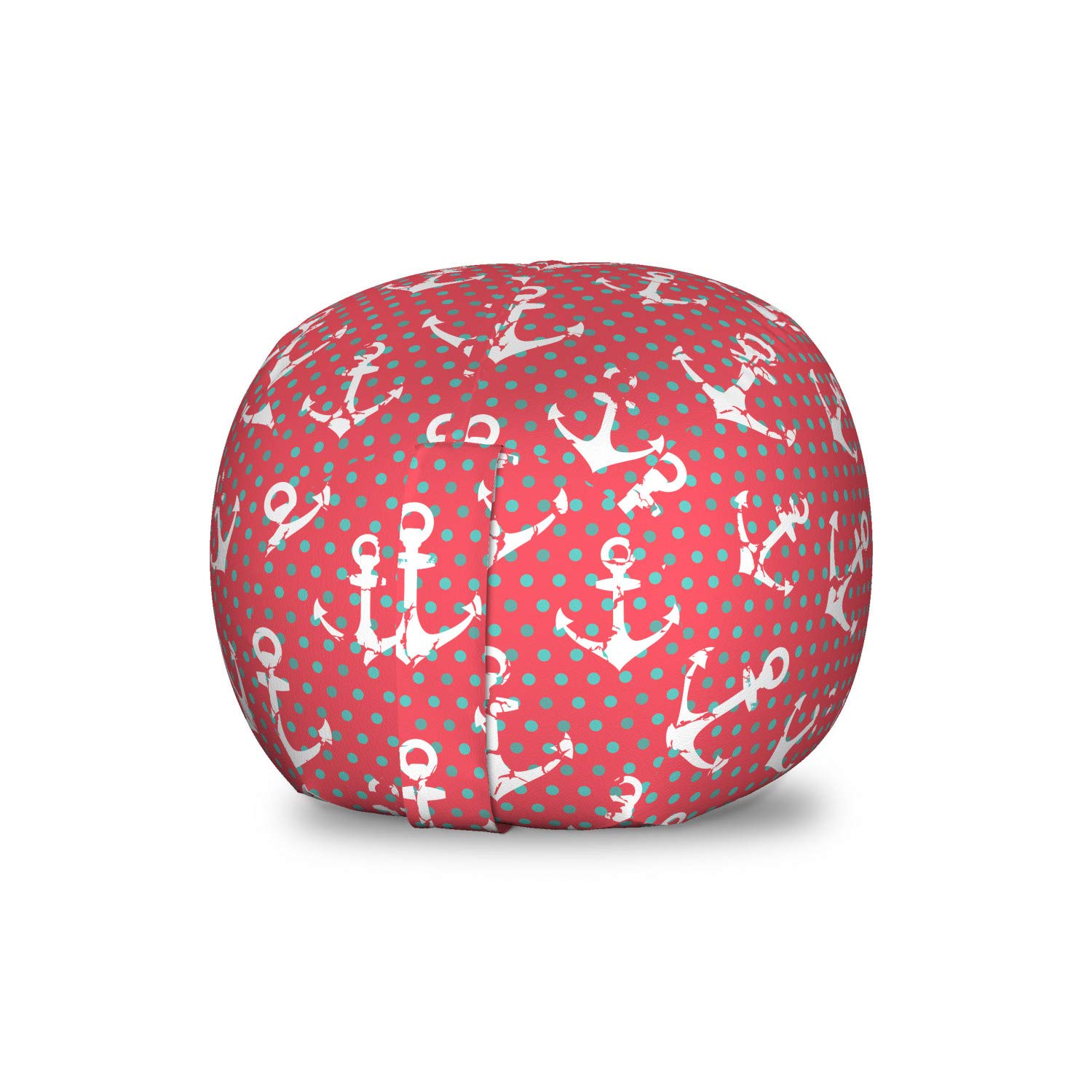 Ambesonne Nautical Toy Storage Bag Chair - Grunge Anchor with Polka Dots Pattern, Washable Stuffed Animal Organizer, Small Size Coral Dark Seafoam - Perfect for Kids' Room, Nursery, and Playroom Organization