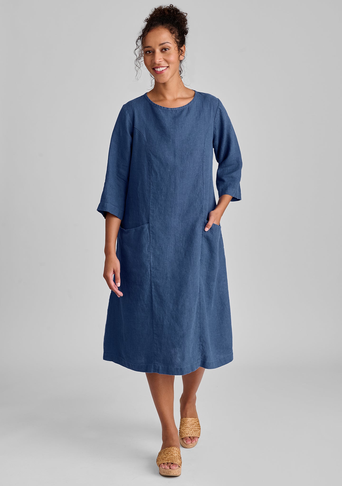 Women's Linen Slouch Pocket Shift Dress - Comfortable & Stylish Summer Casual Wear for Outings & Office