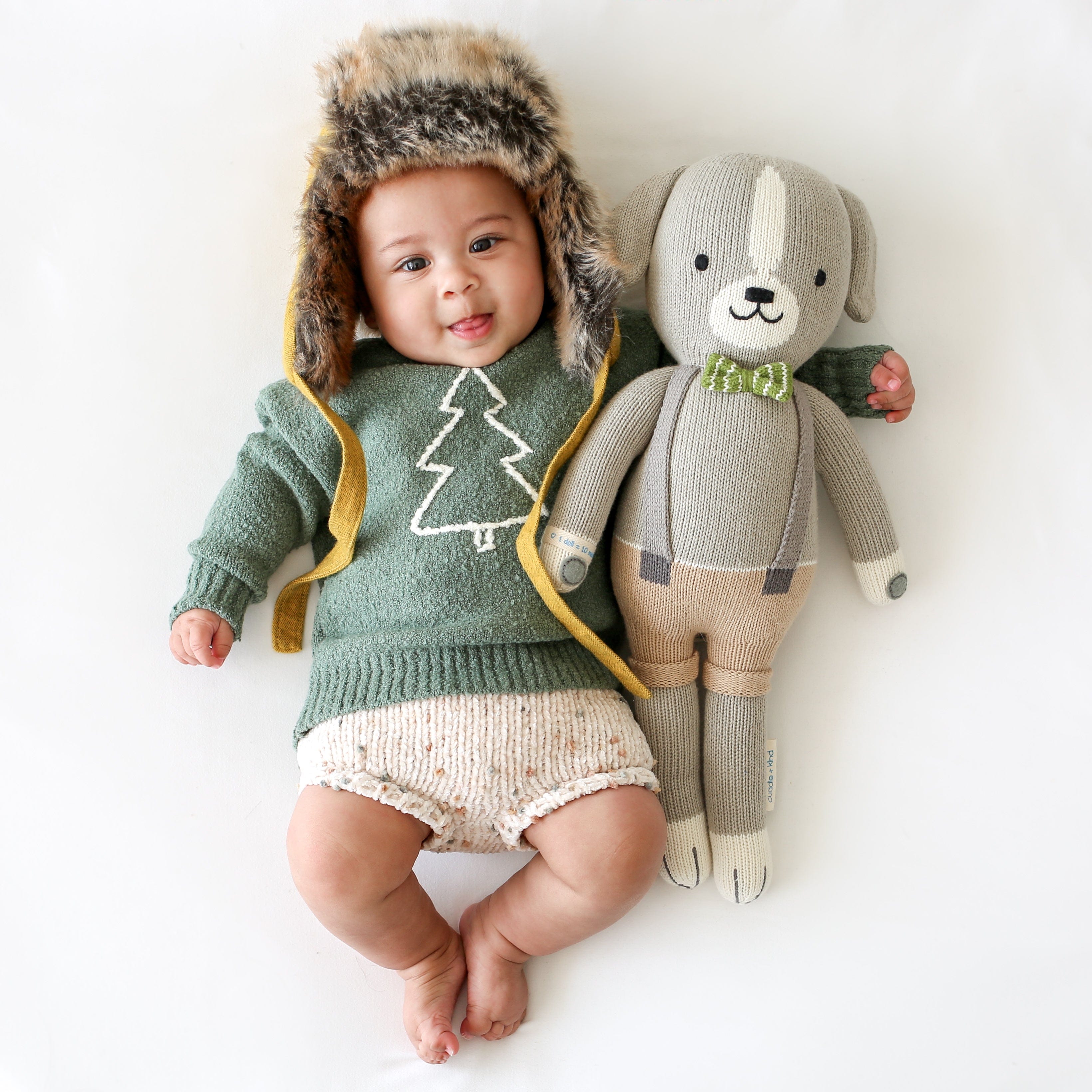 Cuddle+Kind Noah the Dog Plush Toy - Little Size, Hand-Knit Organic Cotton Stuffed Animal for Kids, Perfect Gift for Birthdays & Holidays | Soft, Huggable Companion for Bedtime & Playtime