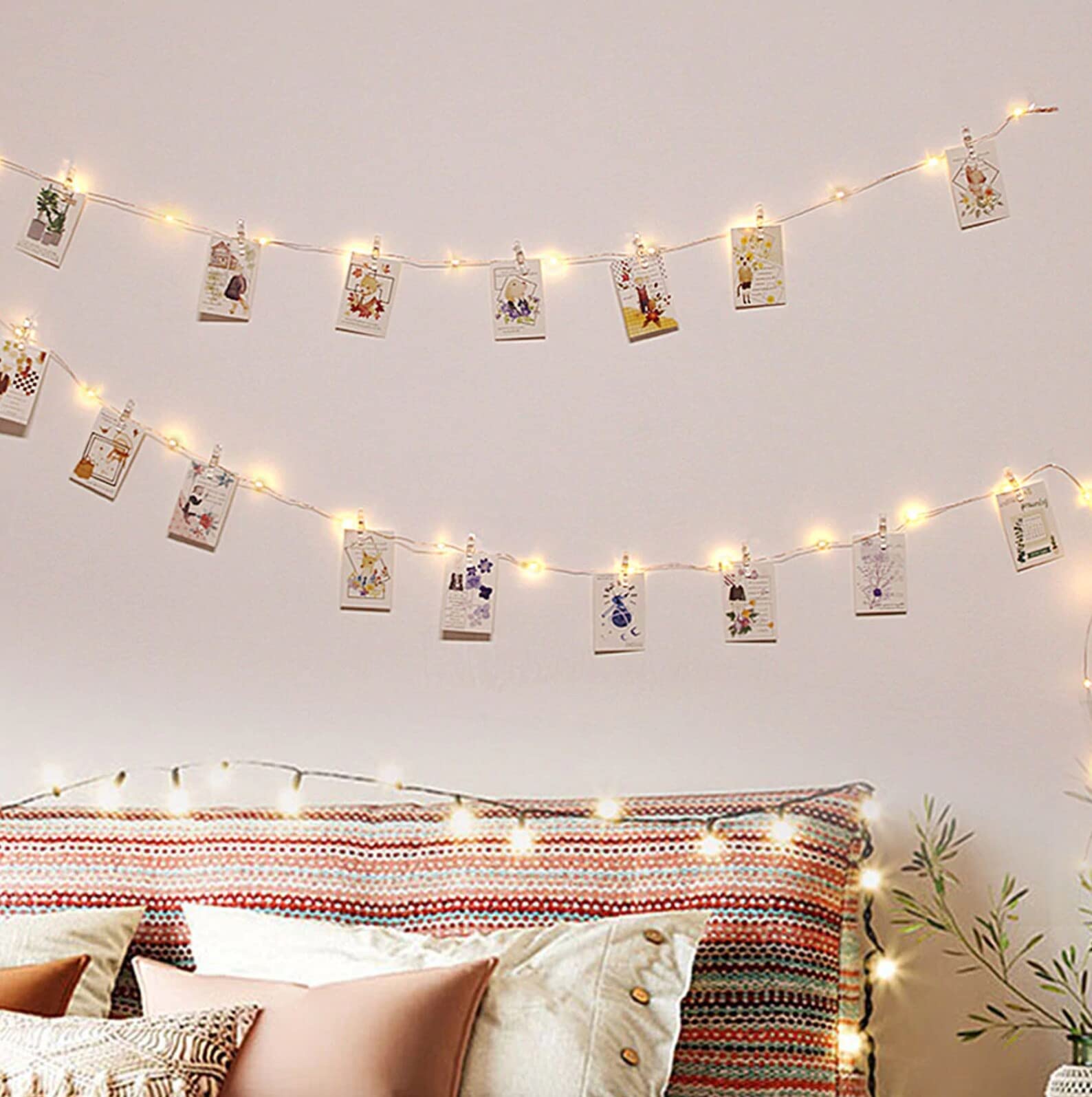 33FT USB LED Photo Clip String Lights - 100 Warm White Fairy Lights with 50 Clips for Wall Pictures | Indoor Bedroom Decor, Dorm Room, Wedding, Party & Christmas Decoration
