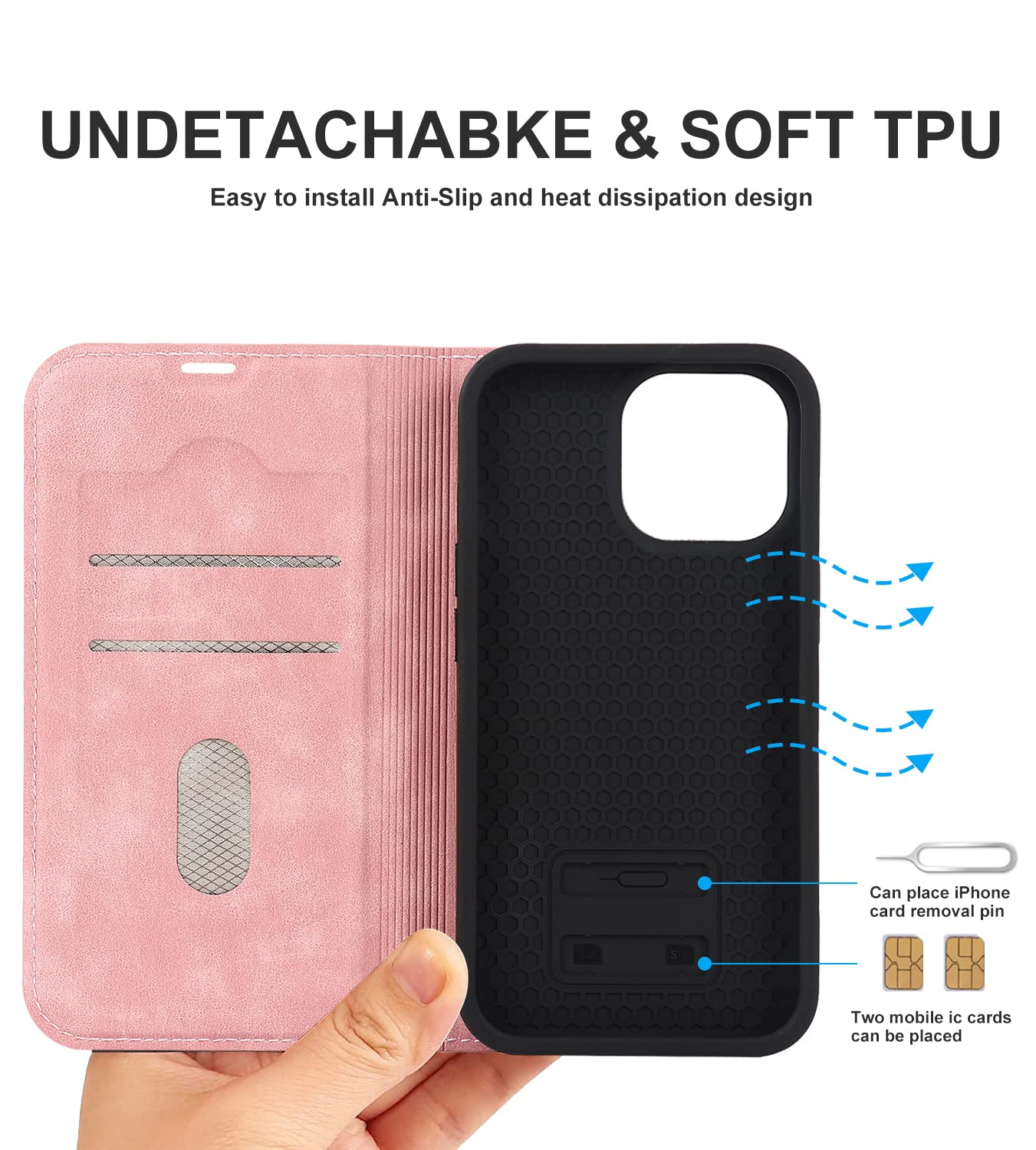 QLTYPRI Magnetic Wallet Case for iPhone 13 Pro Max - Magsafe Compatible, RFID Blocking Card Holder, PU Leather Flip Folio Cover with Kickstand | Shockproof Protective Phone Case in Rose Gold | Perfect for Travel, Work & Everyday Use