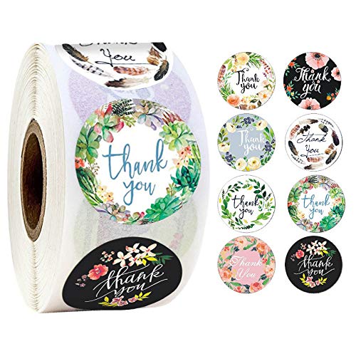 500PCS 1.5 Inch Self-Adhesive Thank You Stickers - Waterproof Gift Labels for Envelopes, Packages & Small Business Shipping - Perfect for Ecommerce, Handmade Crafts & Party Favors (Design A, 1 Roll)