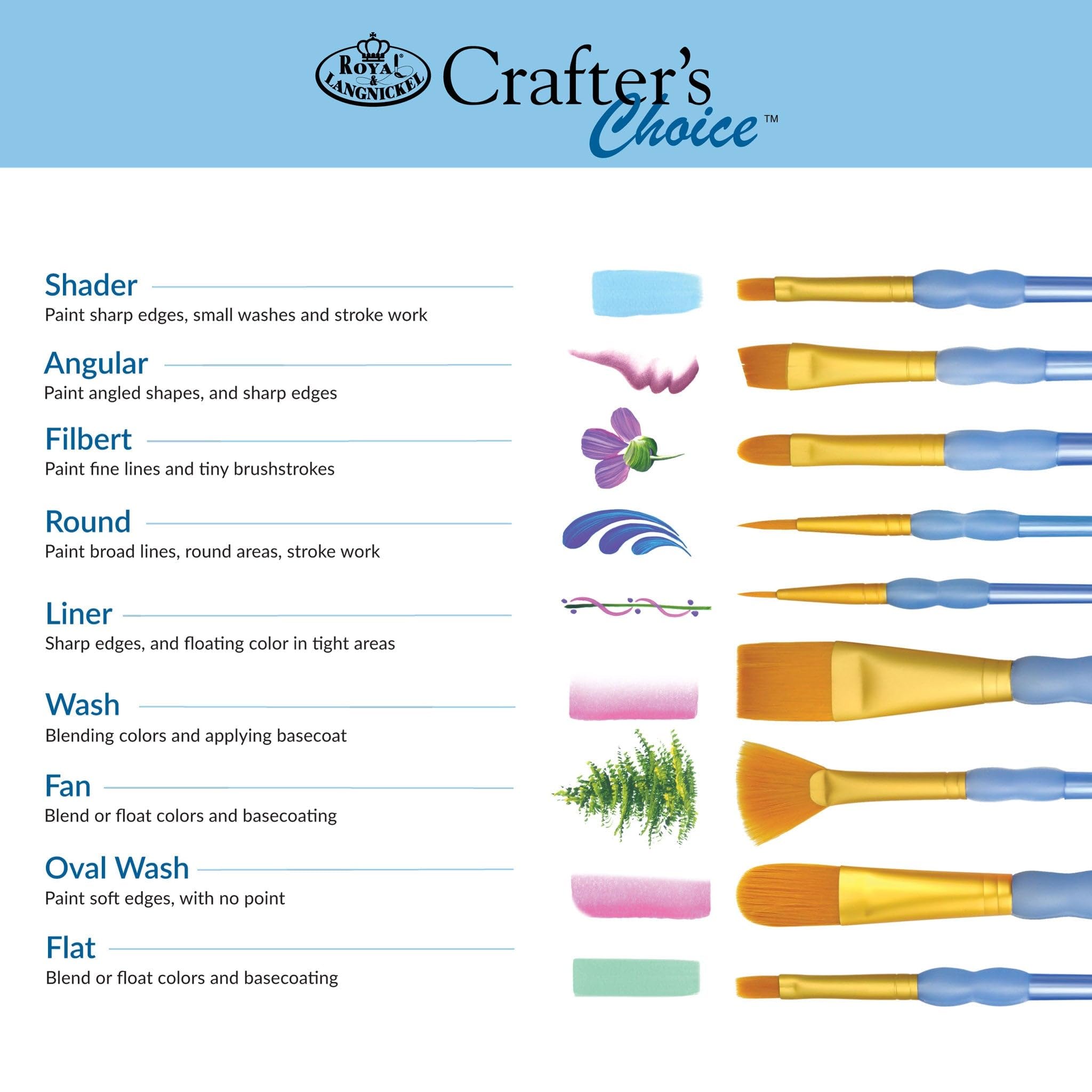 Royal & Langnickel Crafter's Choice 11-Piece Round Taklon Brush Set - Gold Handle Artist Paint Brushes for Acrylic, Watercolor & Oil Painting - Perfect for Canvas, Paper & DIY Art Projects