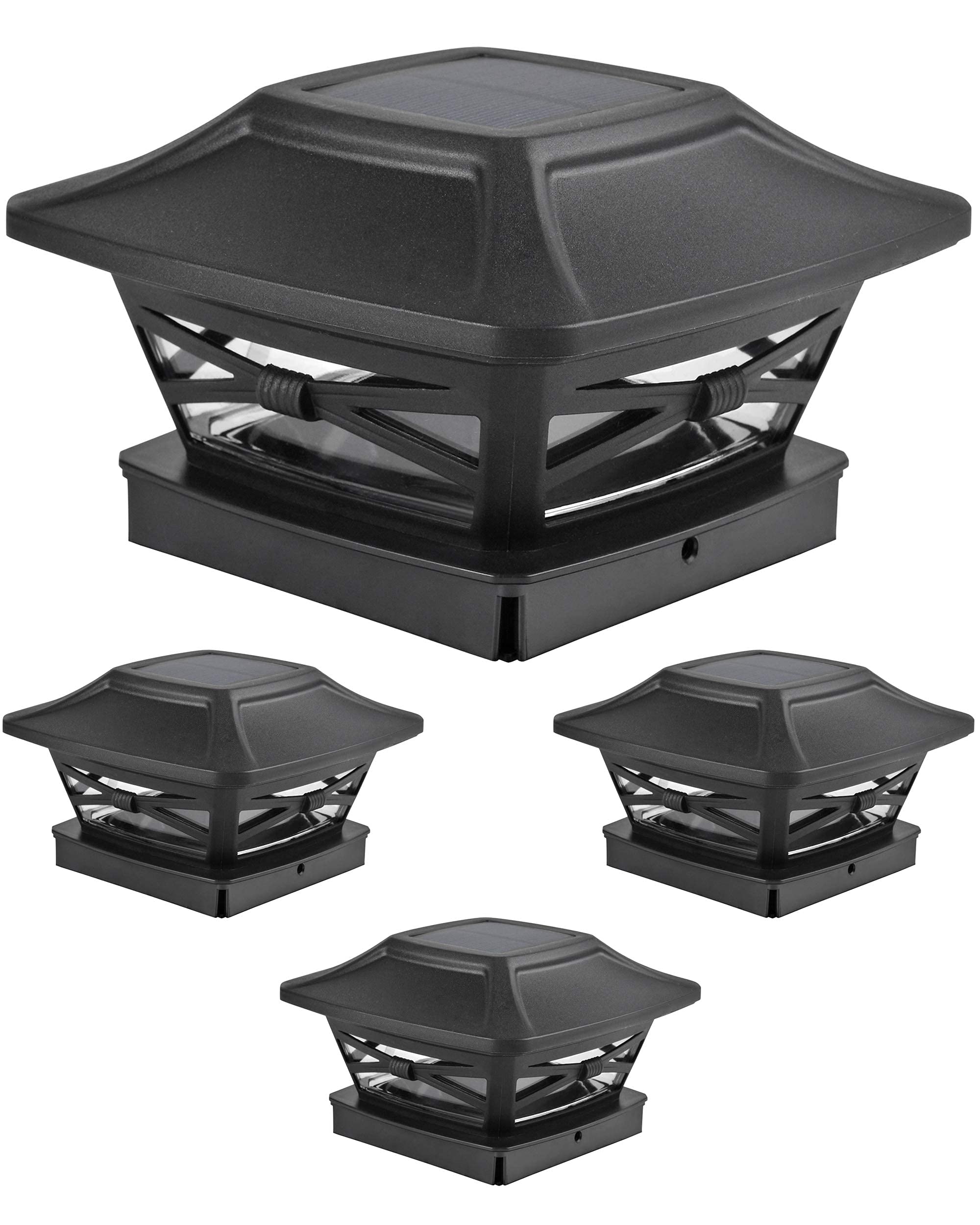 Davinci Lighting Renaissance (4 Pack) and Edison (1 Pack) Solar Post Cap Lights - Slate Black | Outdoor Solar Deck & Fence Lighting for Garden, Patio, Pathway | Weatherproof & Energy Saving