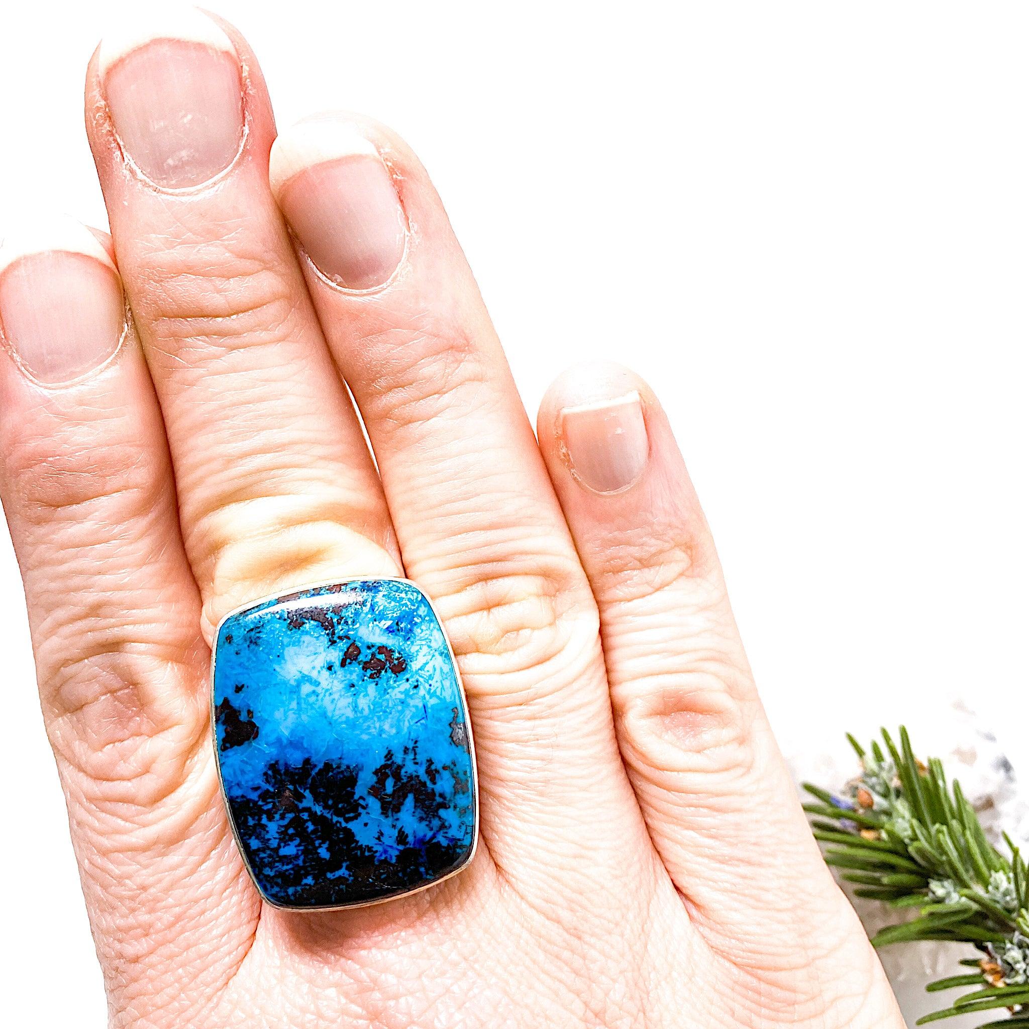 Shattuckite Square Cabochon Ring - Size 11 Natural Stone Jewelry KRGJ389 - Perfect for Boho Fashion & Spiritual Healing