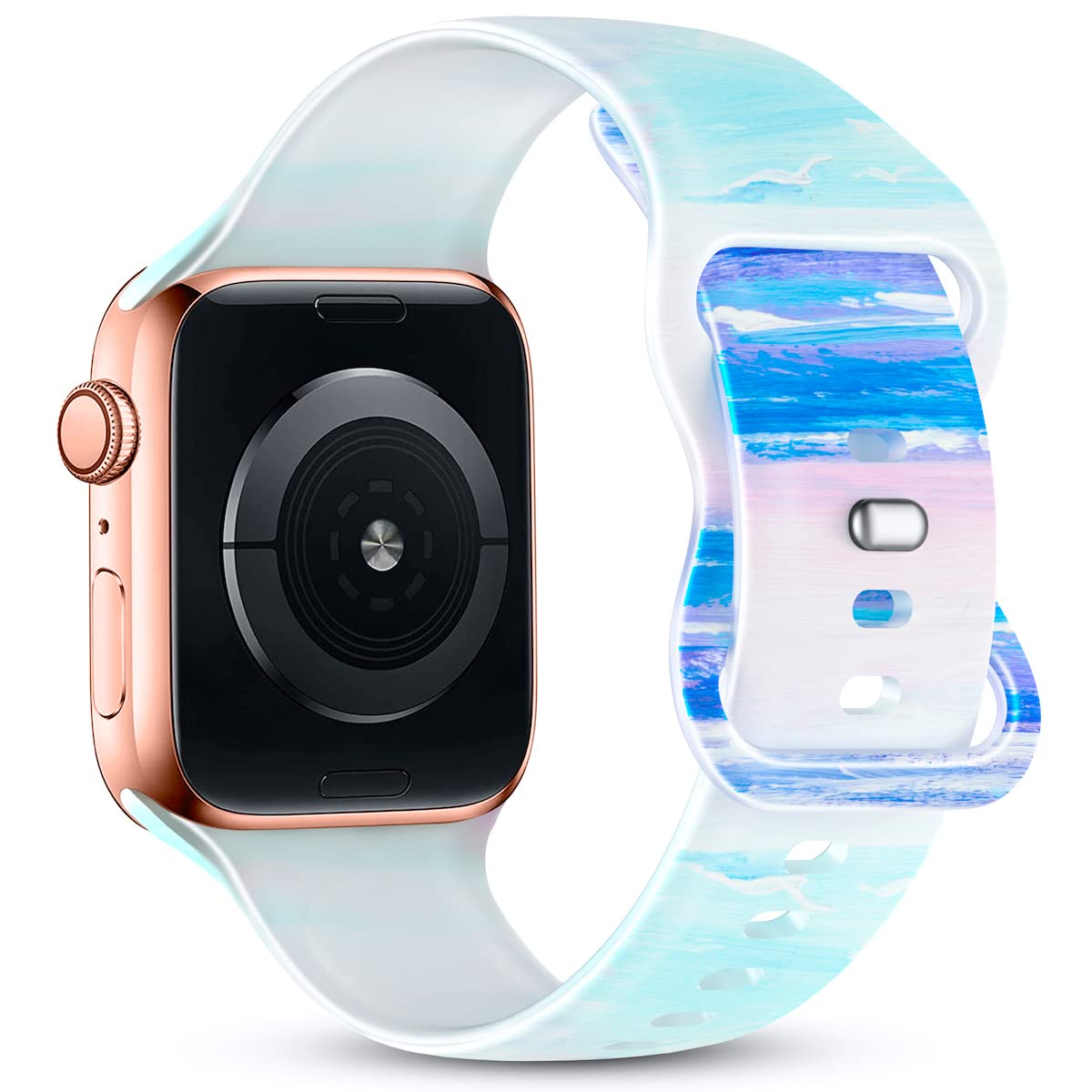 Clear Silicone Apple Watch Bands 38mm 40mm 41mm 42mm 44mm 45mm - Compatible with iWatch SE & Series 8/7/6/5/4/3/2/1 - Fade-Resistant Printed Pattern Strap for Women & Men - Perfect for Workouts, Swimming & Everyday Wear