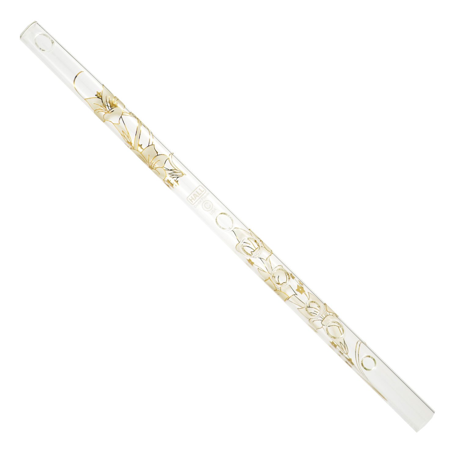 Hall Crystal Flute 12201 - Professional Inline Glass Flute in Key of D - White Lily Design - Perfect for Orchestras, Solo Performances & Wedding Ceremonies