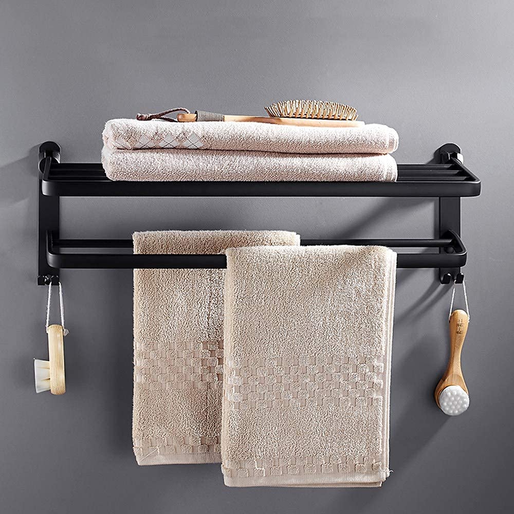 Foldable Chrome Towel Rack - 60cm Wall-Mounted Space Saving Bathroom & Kitchen Organizer with Hooks | Waterproof Aluminum Towel Shelf for Showers, Spas & Laundry Rooms