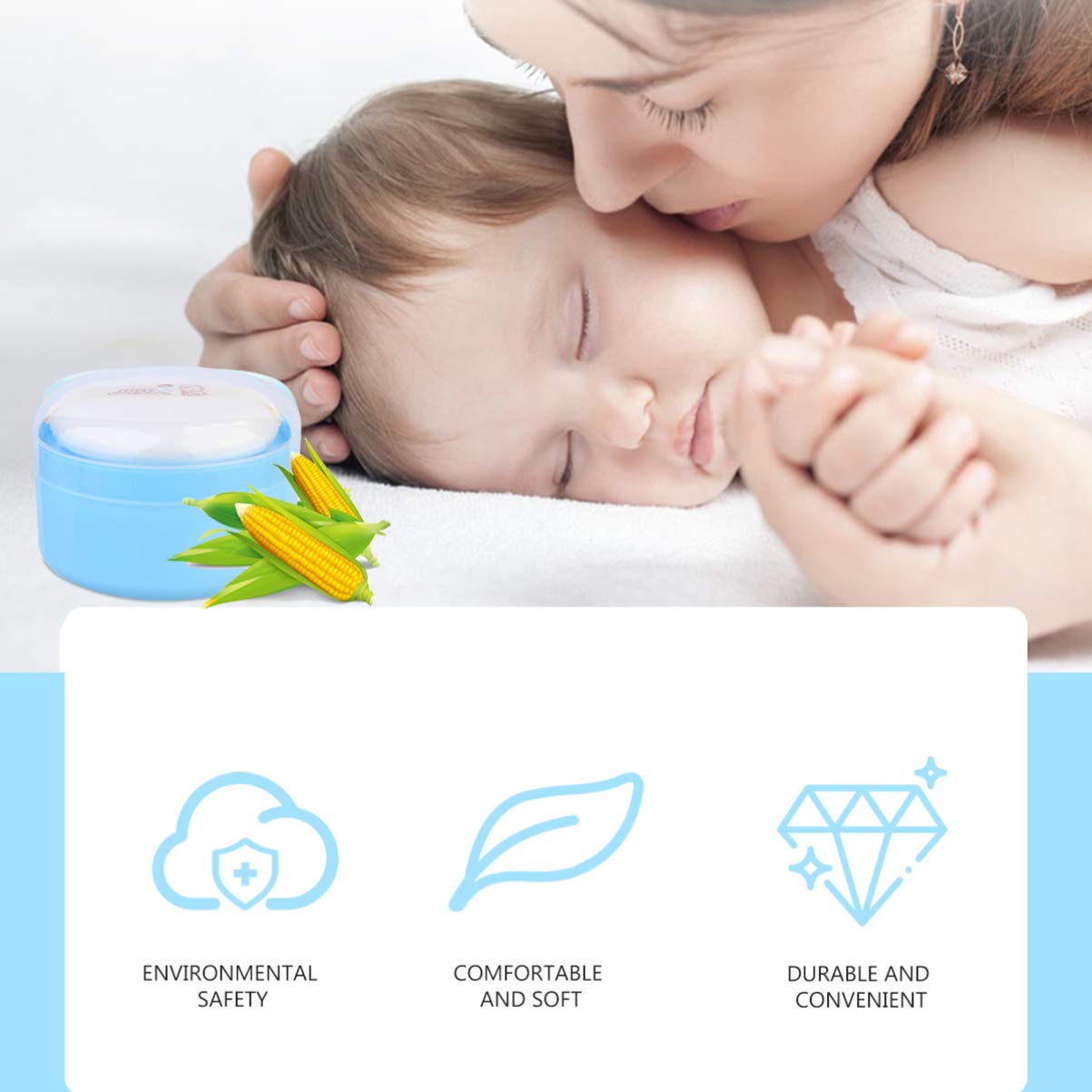 OSALADI Blue Travel Size Baby Powder Container with Puff - Portable Talcum Storage Box with Hand Holder for Face & Body Loose Powder (1 Pack) - Perfect for Diaper Bags, Gym Essentials & On-the-Go Touch Ups