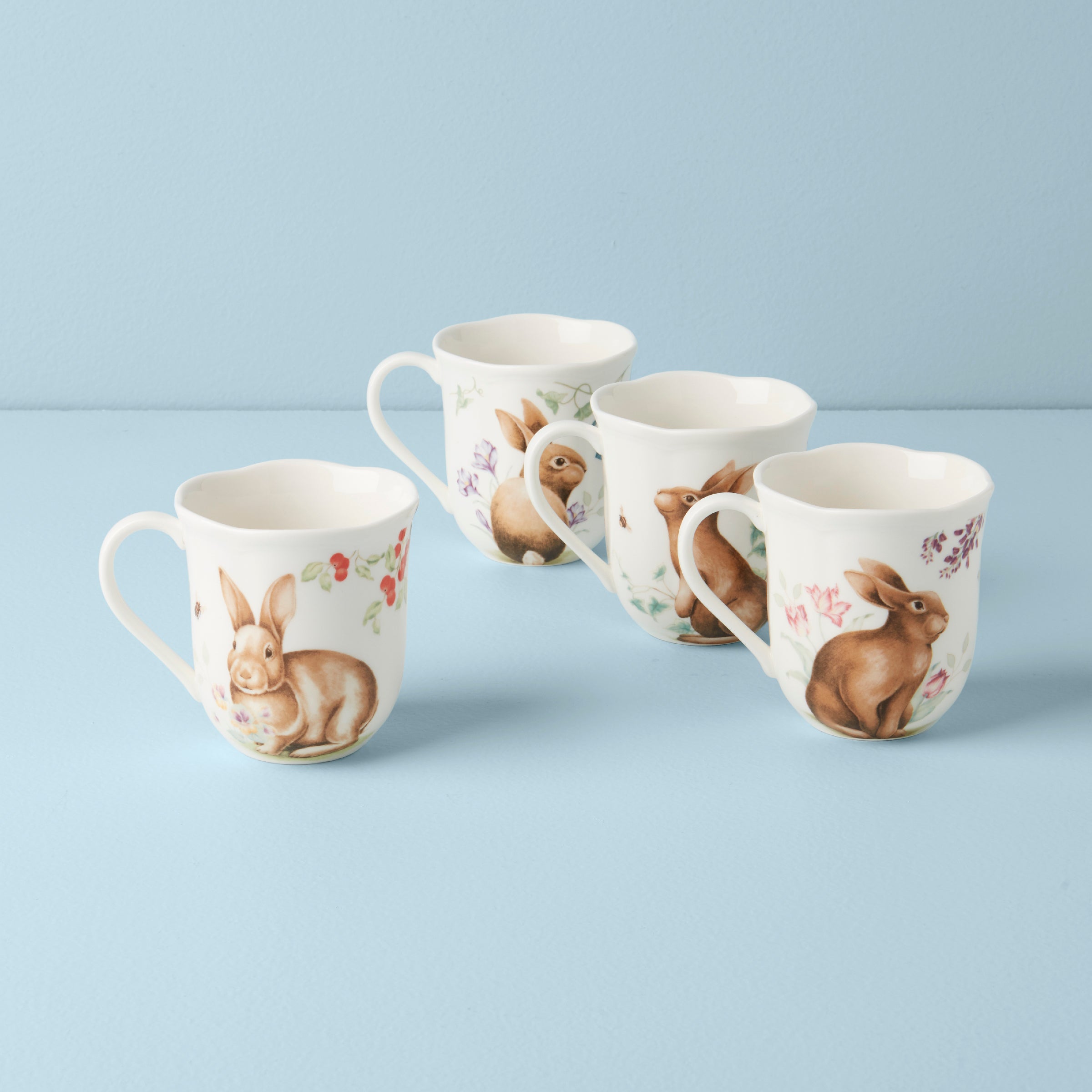 Butterfly Meadow Bunny Coffee Mugs Set of 4 - Cute Ceramic Tea Cups for Home, Office & Gift Giving - Perfect for Morning Coffee, Afternoon Tea & Cozy Moments