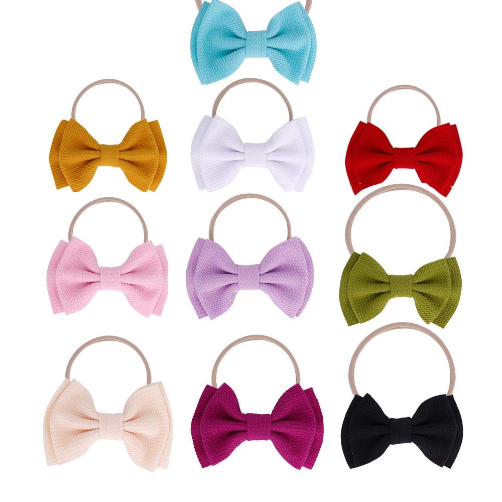 10 Pack Stretchy Nylon Baby Headbands with Bows - Soft Hair Accessories for Newborns, Toddlers & Girls | Perfect for Photoshoots, Birthday Parties & Everyday Wear