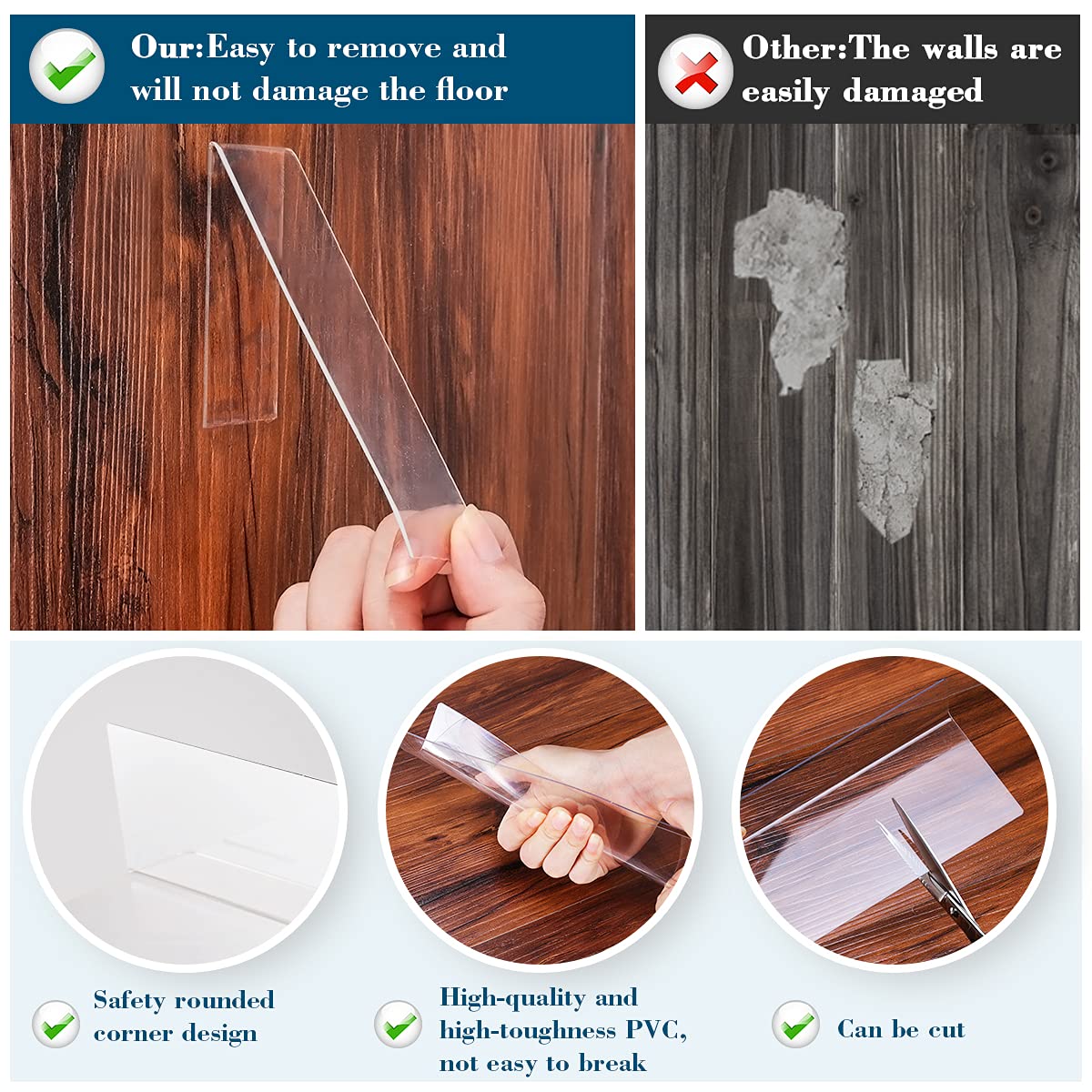 8 Pack Clear PVC Under Bed & Couch Blockers - 4.7