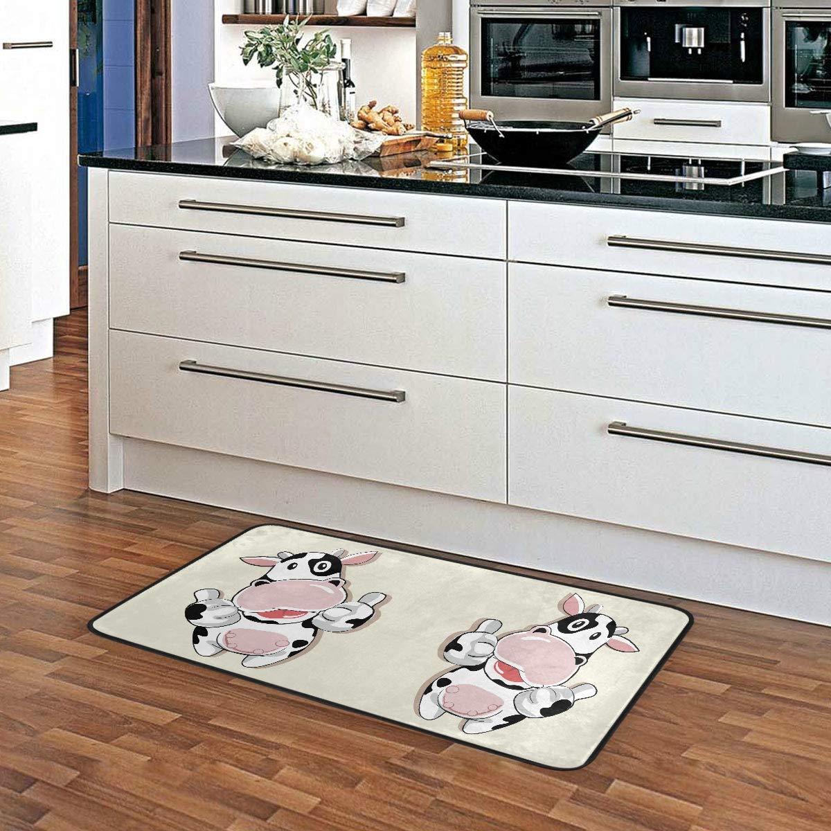 Cute Funny Cow Kitchen Rug Mat - Anti-Fatigue Non-Slip Floor Mat, Oil & Stain Resistant, Easy to Clean - Perfect for Kitchen, Bathroom, Indoor/Outdoor Use as Doormat or Comfort Mat