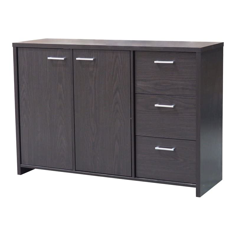 Beckville Modern Sideboard Buffet with 3 Drawers & Open Shelves - Chocolate Brown Wood Finish - Perfect for Dining Room Storage, Entryway Organizer & Living Room Decor