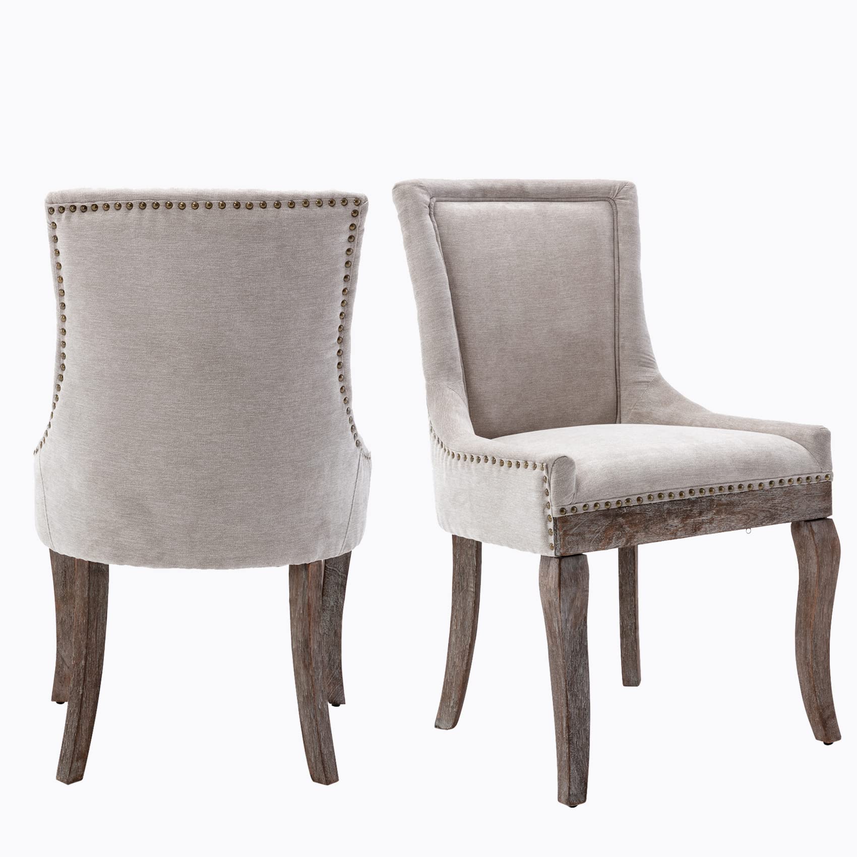 Aoowow 2-Piece Fabric Upholstered Side Chairs Set - Solid Wood Dining Chairs with Nailhead Trim, Beige - Perfect for Kitchen, Dining Room & Home Office Seating