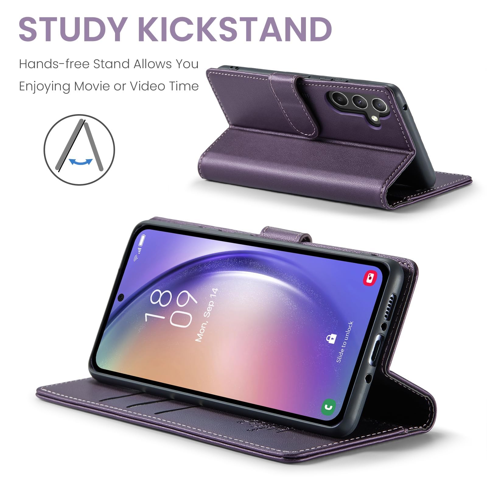 Samsung Galaxy A15 5G Wallet Case with RFID Blocking & Credit Card Slots - PU Leather Folio Flip Cover with Kickstand | Shockproof Protective Phone Case for Men & Women | Perfect for Work, Travel & Daily Use (Purple)