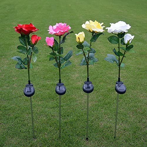 UBERSWEET® Solar Powered LED Rose Lights - 2 Pack Waterproof Outdoor Garden Decor with White, Red & Yellow Hi-Lumix LEDs for Landscape, Yard & Lawn Decoration | Romantic Patio, Pathway & Wedding Lighting