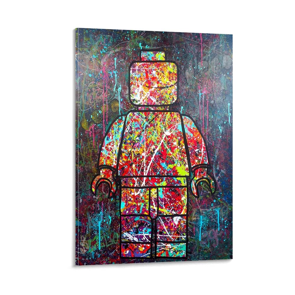 Van Gogh Starry Night Lego Style Canvas Wall Art - 20x30 inch (50x75cm) Modern Home Decor for Living Room, Bedroom & Office - Unique Painted Poster for Art Lovers & Interior Design