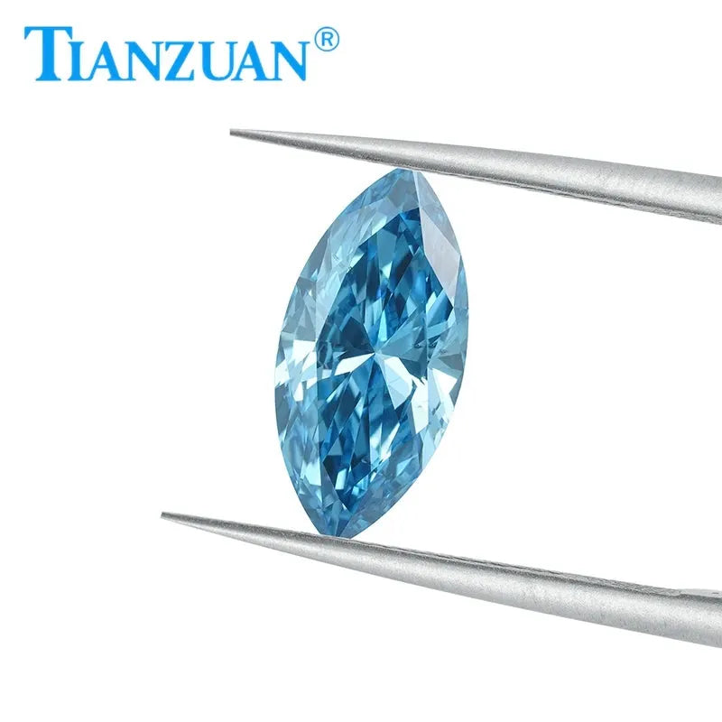 1.635ct VS2 Lab Grown Marquise Diamond - CVD Fancy Vivid Blue Color, 2EX Cut, GEMID Certified Loose Gemstone for Engagement Rings & Fine Jewelry Making
