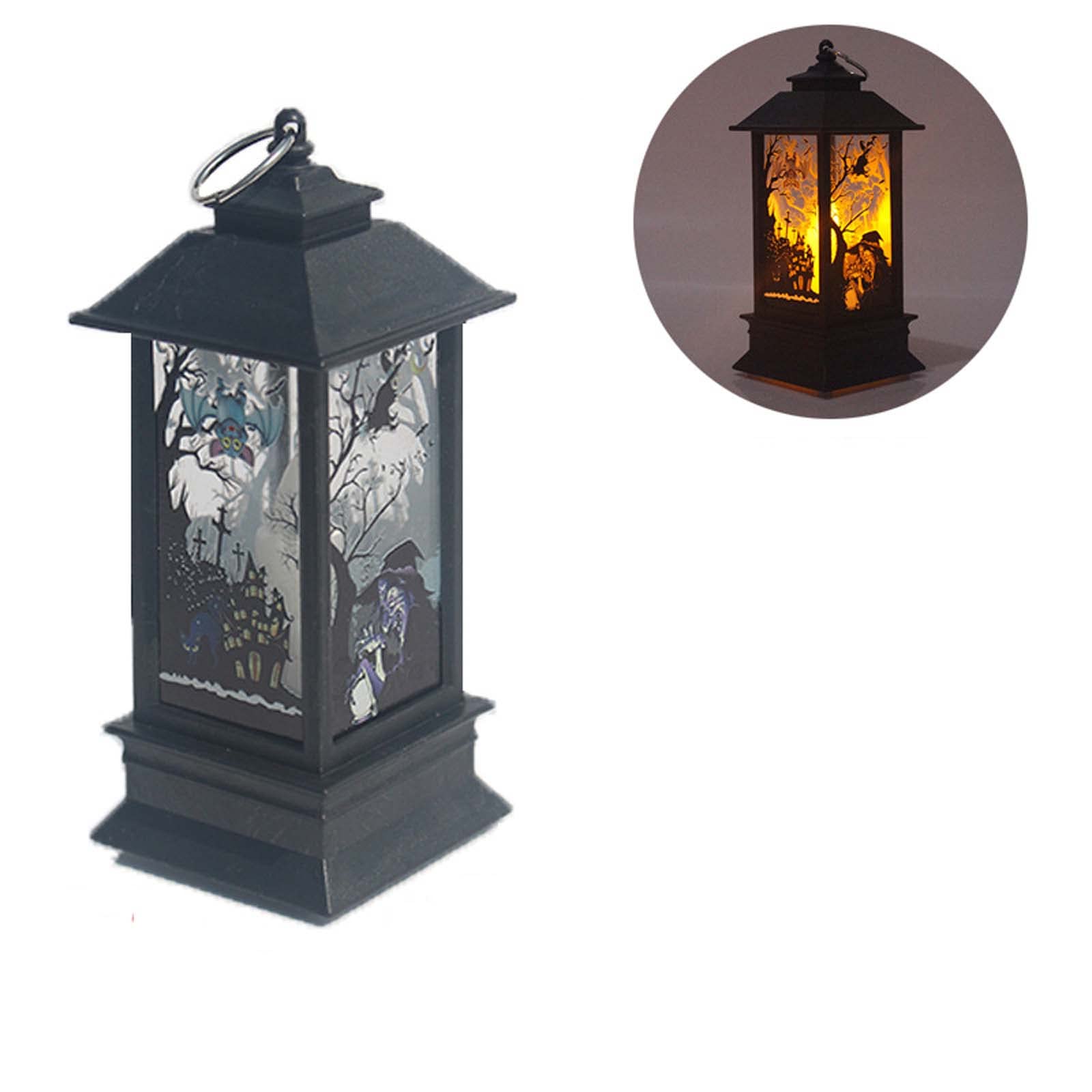 Halloween LED Candle Lantern - Portable Decorative Wind Light for Kids, Fireplace & Party Decor - Perfect for Halloween Parties, Home Decor, and Gift Giving (Oblong Castle Witch Design)