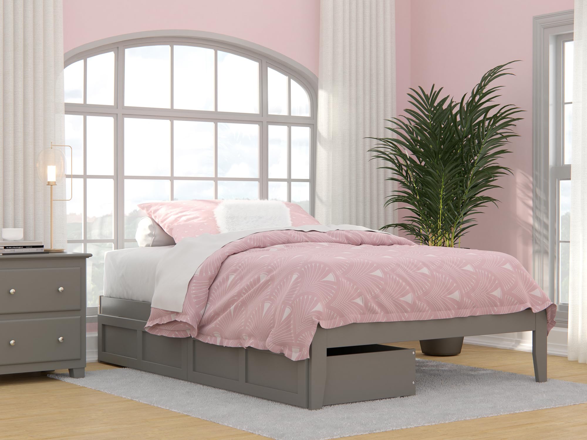 AFI Colorado Full Size Platform Bed Frame with 2 Storage Drawers & USB Charging Ports, Grey Wooden Bed - Perfect for Small Bedrooms, Guest Rooms & Modern Apartments