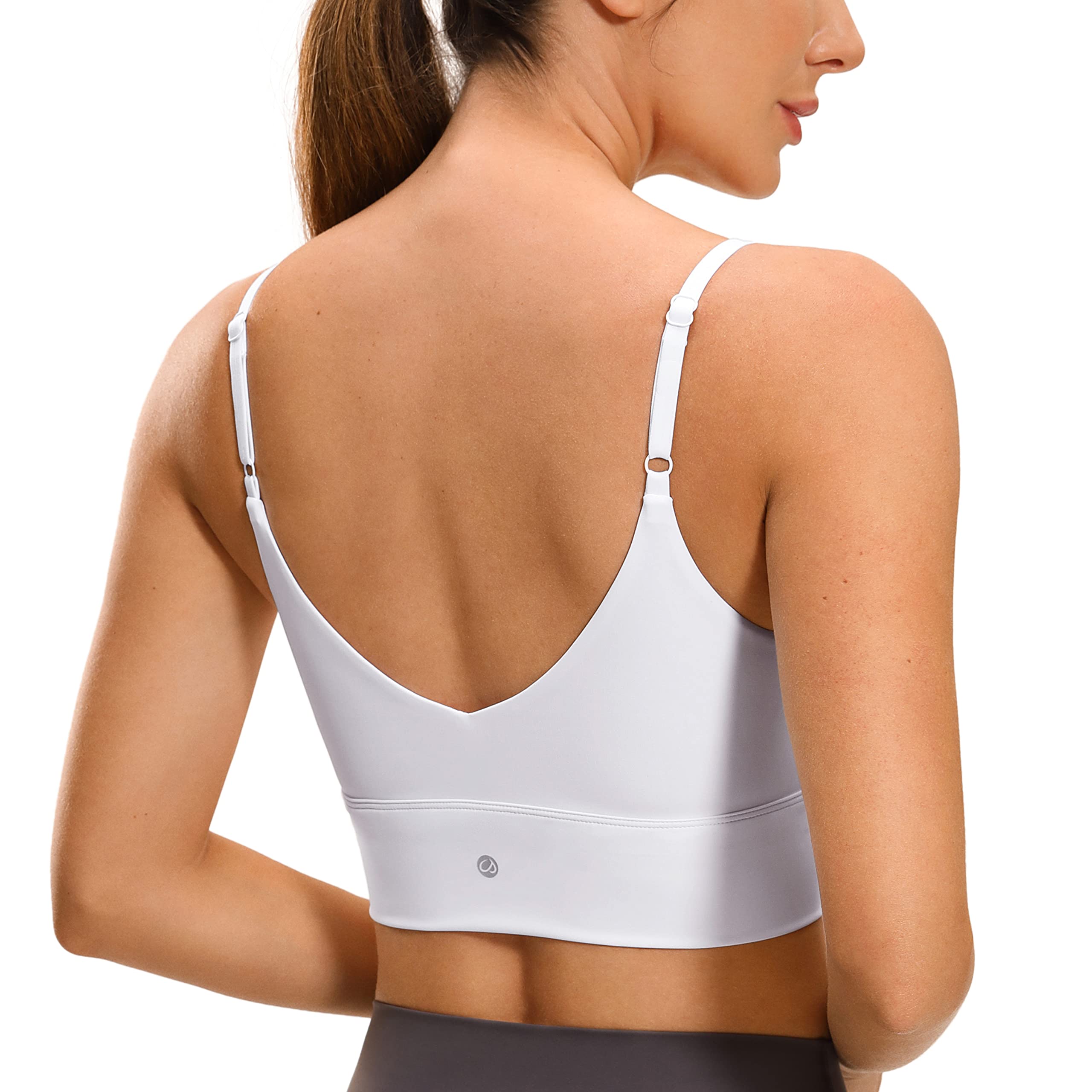 CRZ YOGA Adjustable Longline Sports Bra for Women - V Back Wireless Workout Padded Yoga Camisole Cropped Tank Tops | High Support for Running, Gym & Yoga | Comfortable Breathable Activewear for Fitness & Lounge