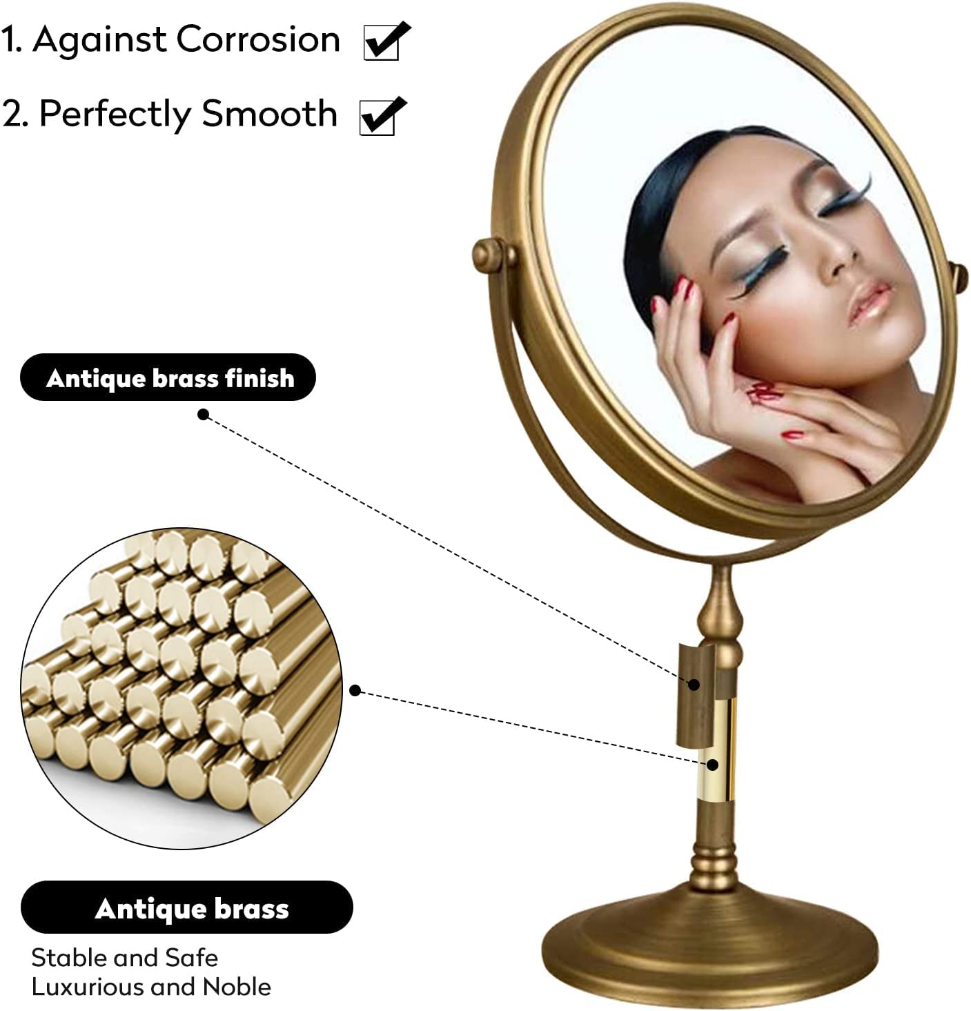 Antique Brass Makeup Mirror with 3X Magnification - 7.8 Inch Double-Sided Vanity Mirror for Bathroom & Dressing Table - Perfect for Makeup Application, Skincare, and Grooming