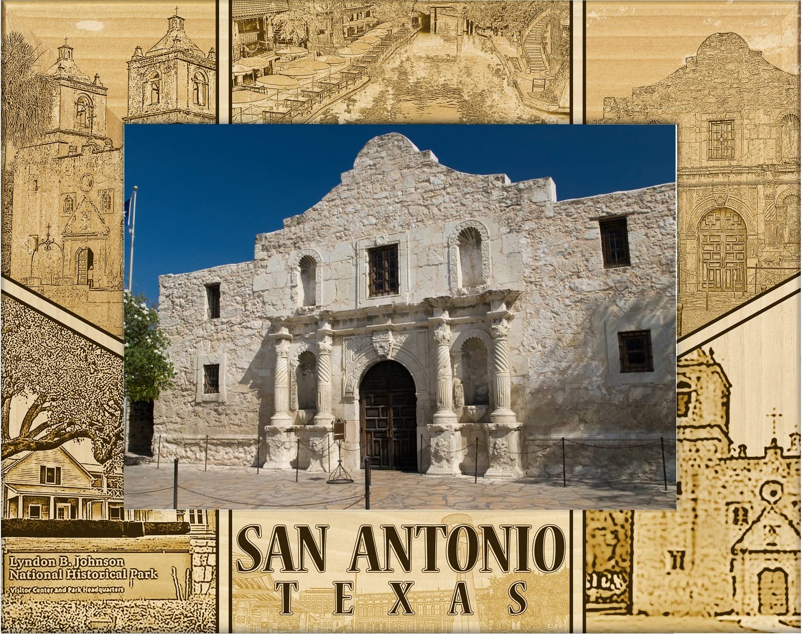San Antonio Texas & LBJ National Park Laser Engraved 5x7 Wood Picture Frame - Perfect for Home Decor, Office Display & Travel Souvenirs