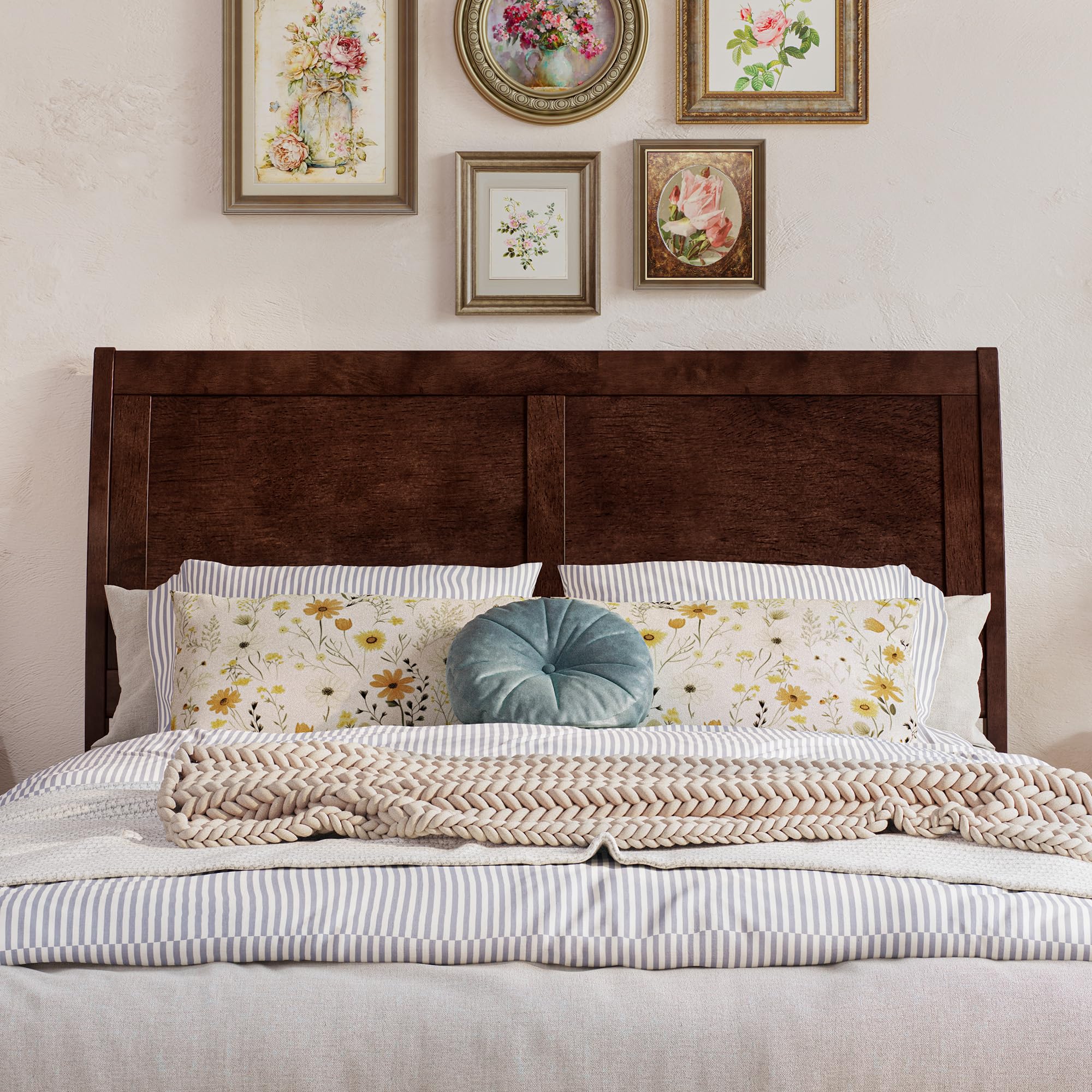 AFI Portland Full Size Headboard with Built-in USB Charger - Walnut Finish - Perfect for Modern Bedrooms & Guest Rooms