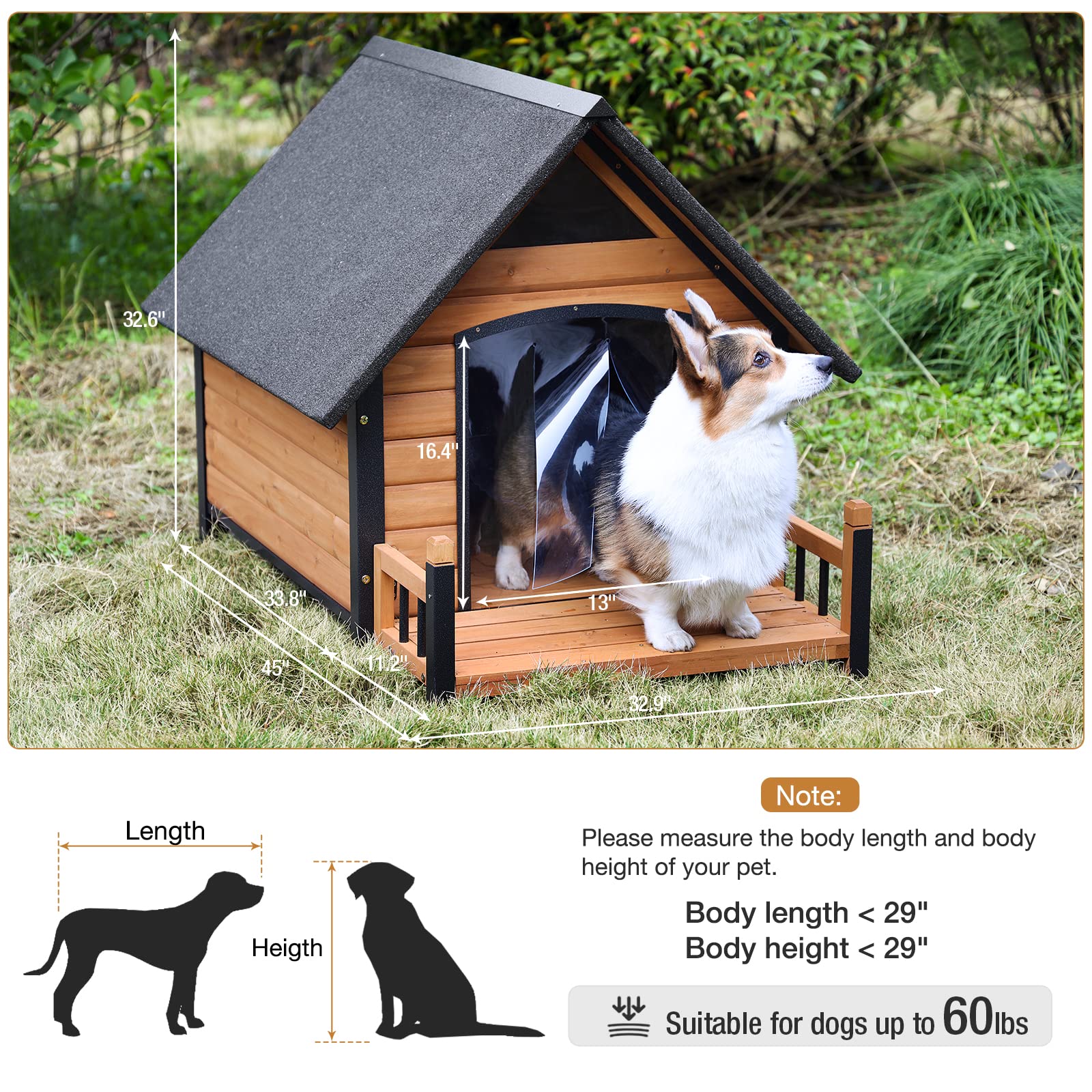 Sturdy Anti-Bite Metal Iron Frame Wooden Dog House - Weatherproof Outdoor/Indoor Kennel for Small, Medium & Large Dogs (Brown) - Perfect for Backyard, Patio, Garden & Indoor Pet Shelter
