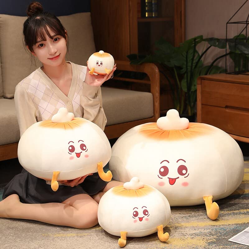 Adorable Kawaii Fried Baozi Plush Pillow - Soft Stuffed Food Cushion, Cute Cartoon Doll Sofa Pillow (30cm with Holes, Round Eyes) - Perfect for Home Decor, Bedroom Accent, Anime Lover Gift & Cozy Comfort
